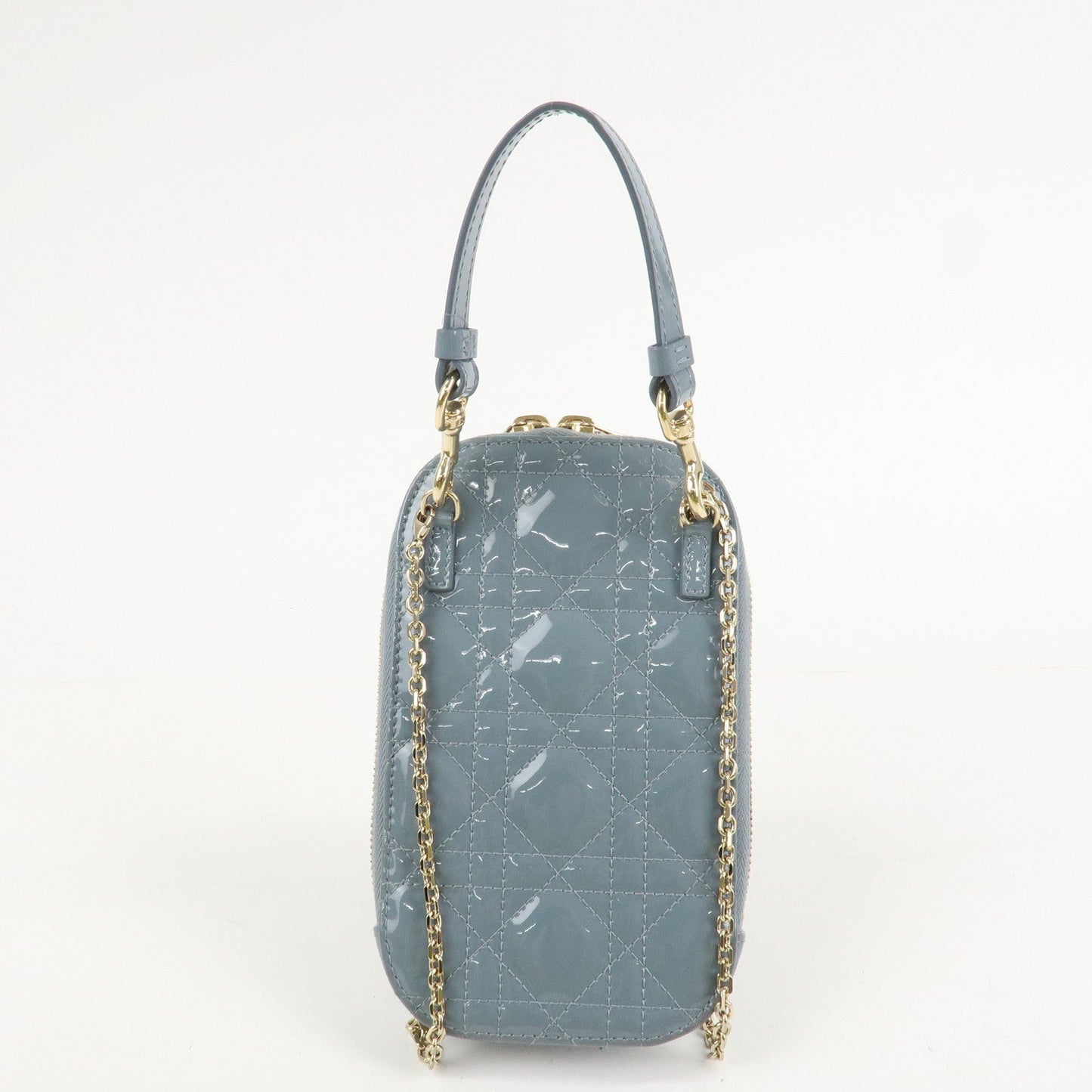 Christian Dior Lady Dior Cannage Patent Leather Phone Holder Light Blue  d
