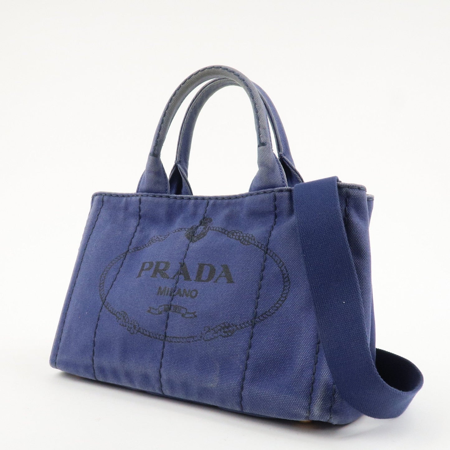 PRADA Logo Canapa Canvas 2Way Tote Bag Hand Bag Navy B2642B  d