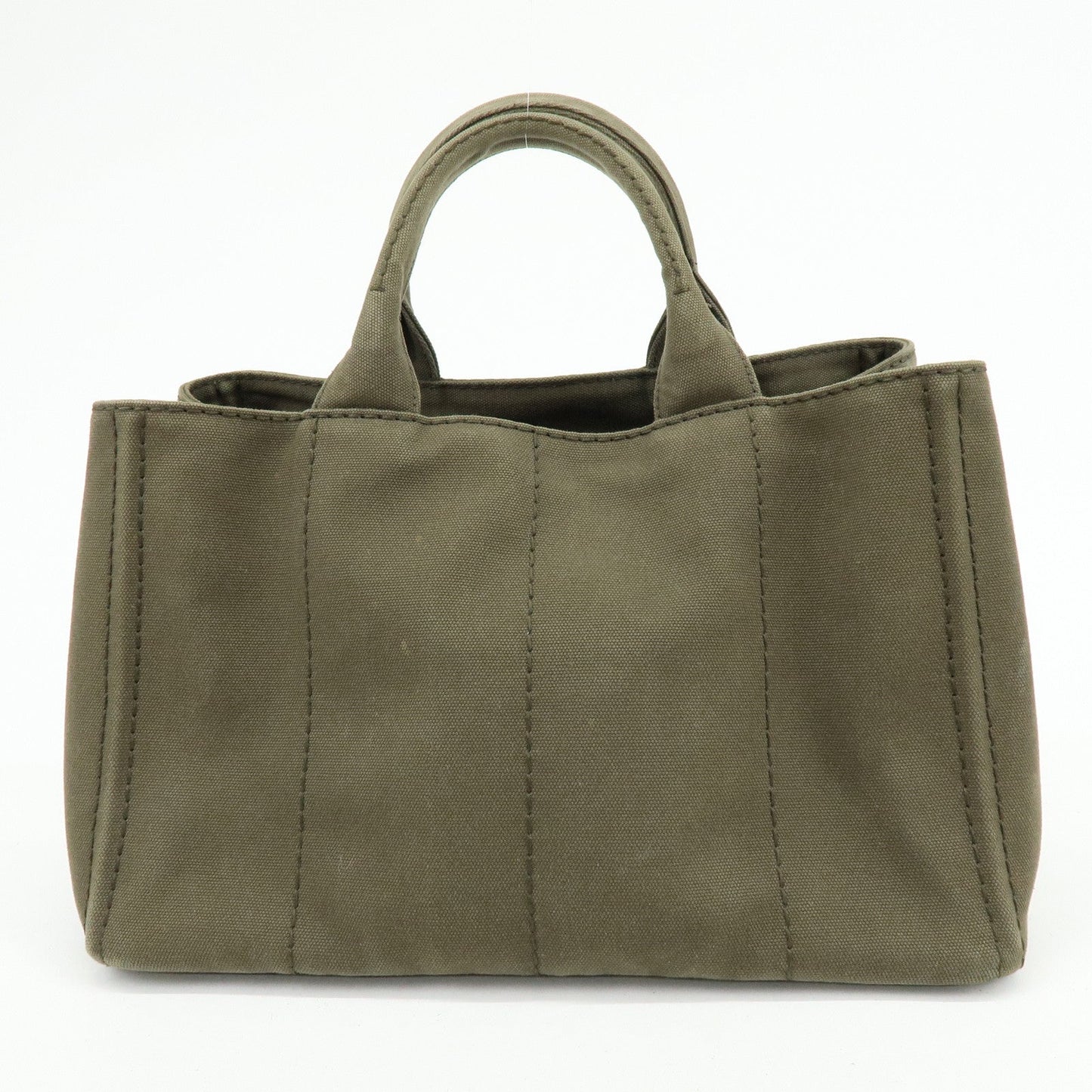 PRADA Logo Canapa Canvas Tote Bag Hand Bag Khaki 1BG642