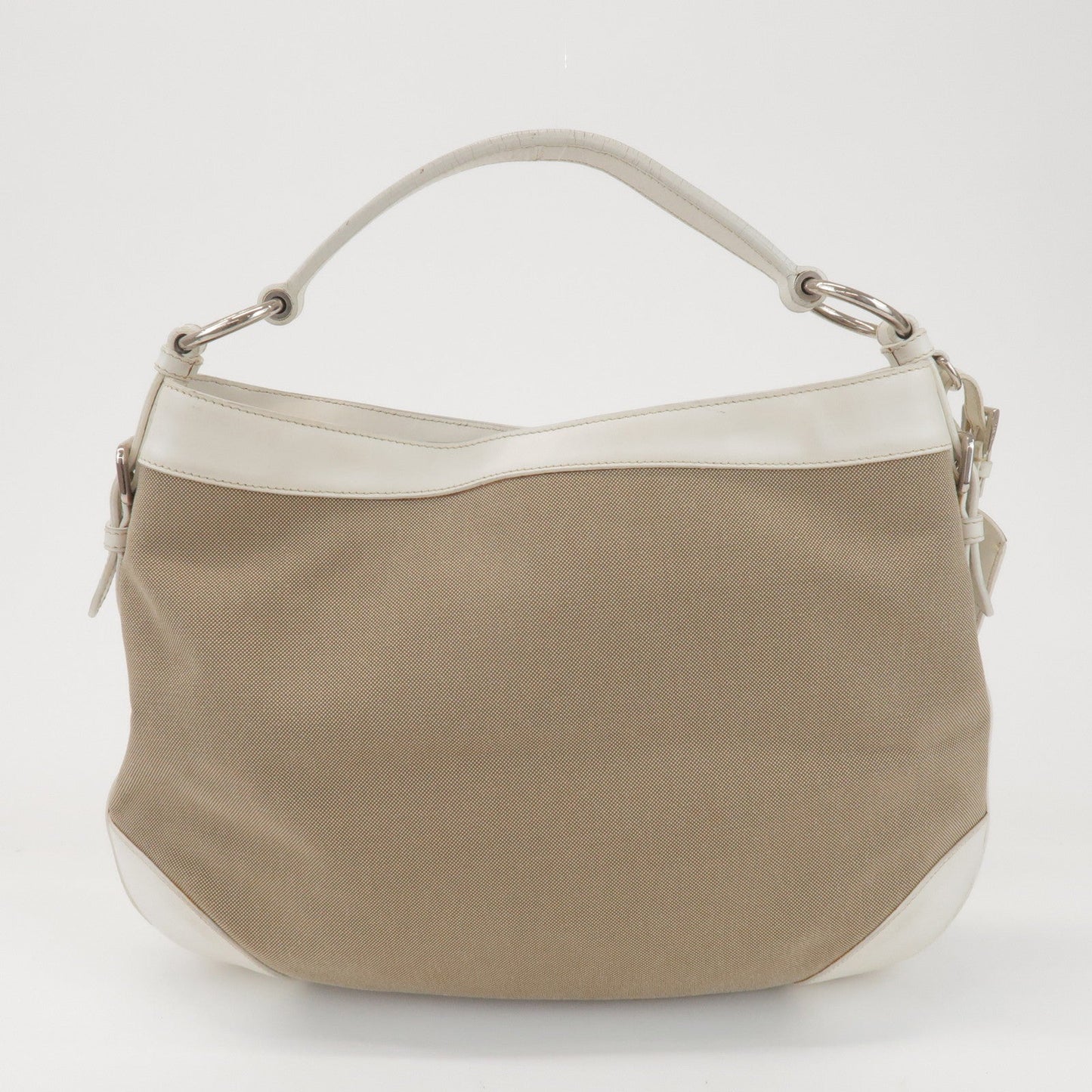 PRADA Jacquard Canvas Leather Shoulder Bag Hand Bag Beige Ivory