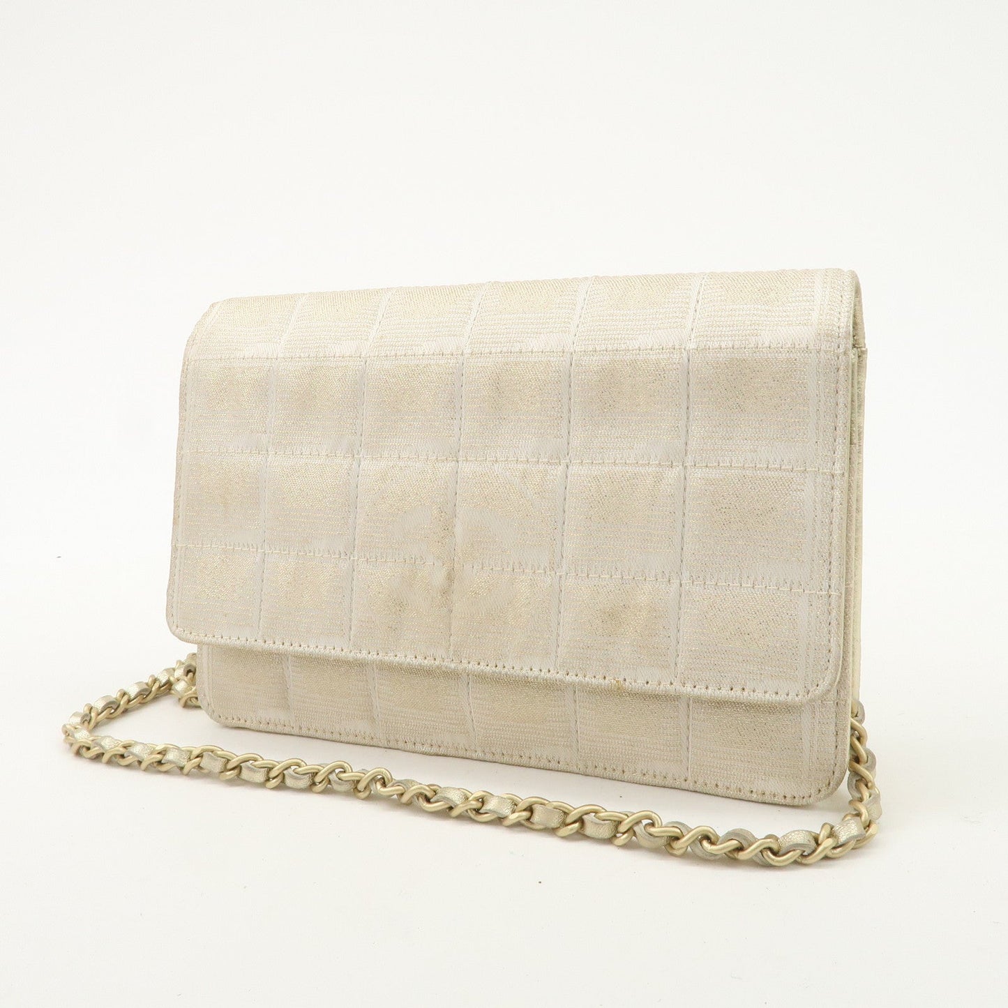 Chanel New Travel Line Nylon Jacquard Leather Chain Wallet Gold A15772  d