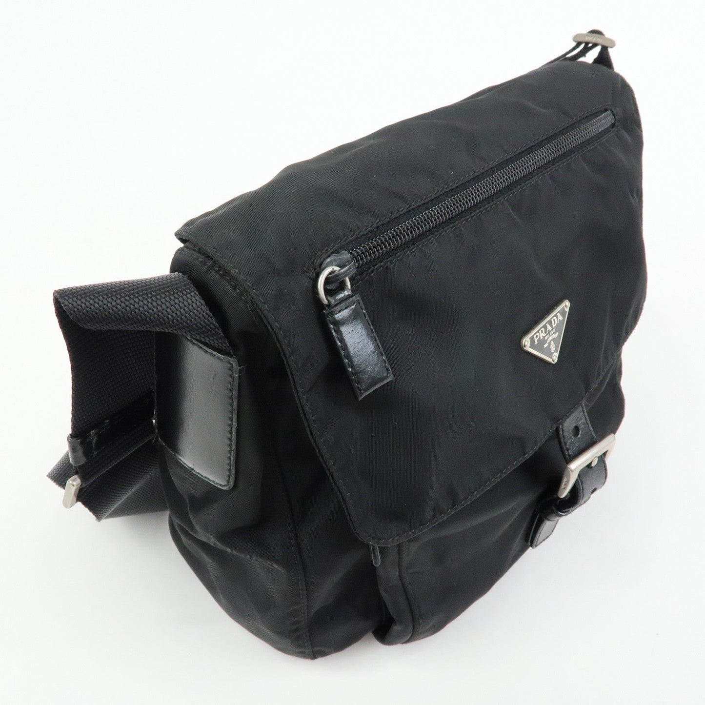 PRADA Triangle Logo Nylon Shoulder Bag Crossbody Bag Black BT8994