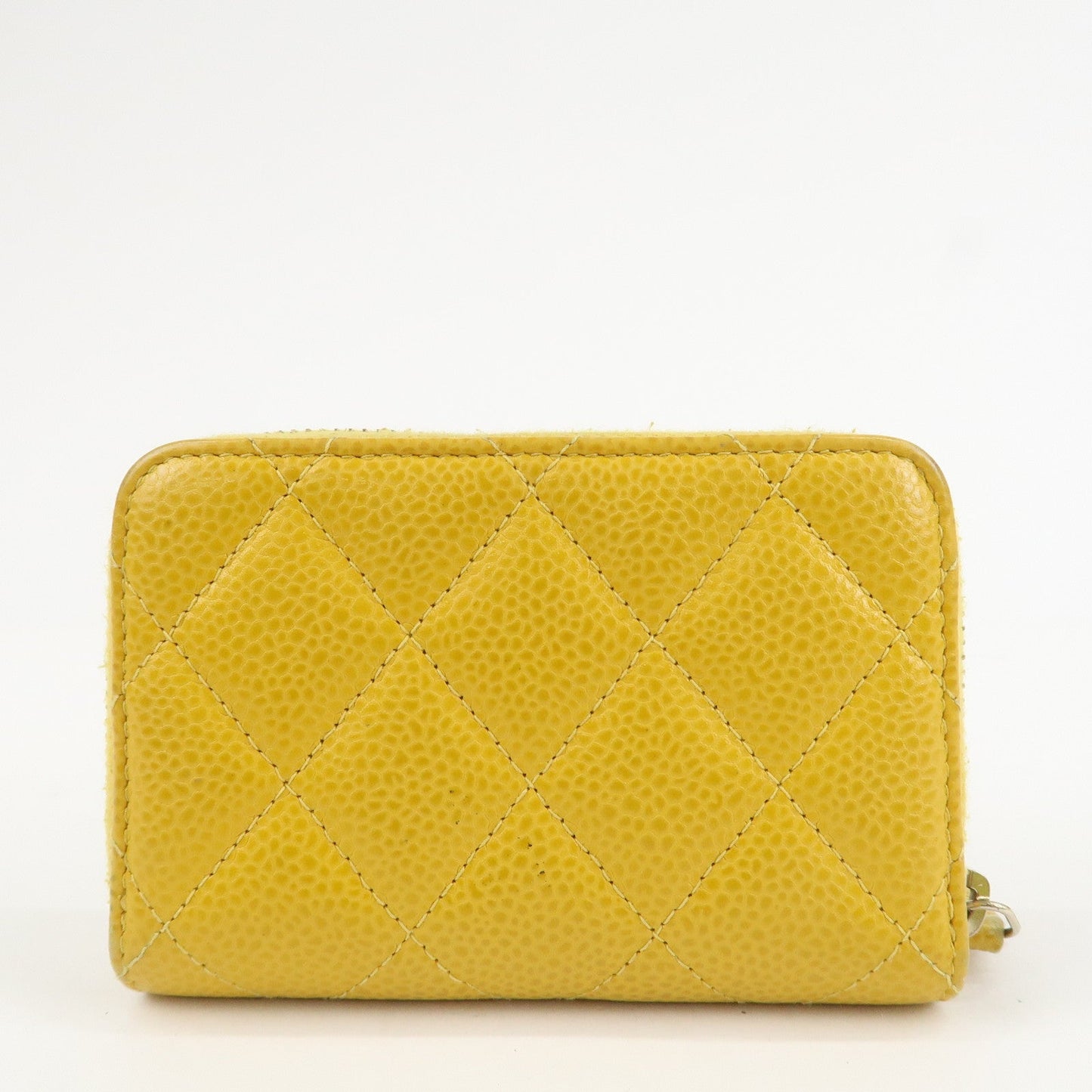 CHANEL Matelasse Caviar Skin Round Zippy Coin Case Yellow A84511  d