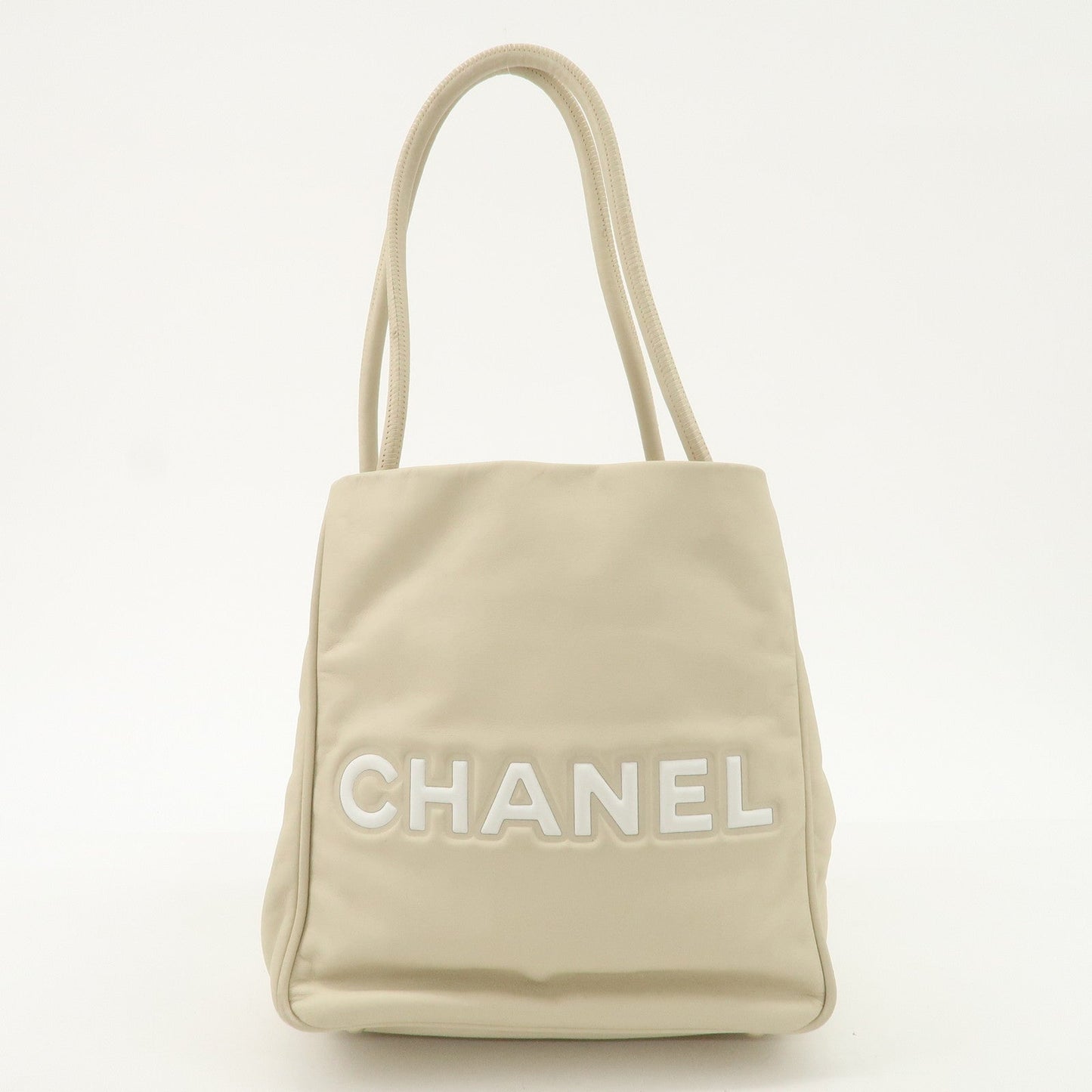 CHANEL Cameria Leather Tote Bag Shoulder Bag Beige White A20856  d