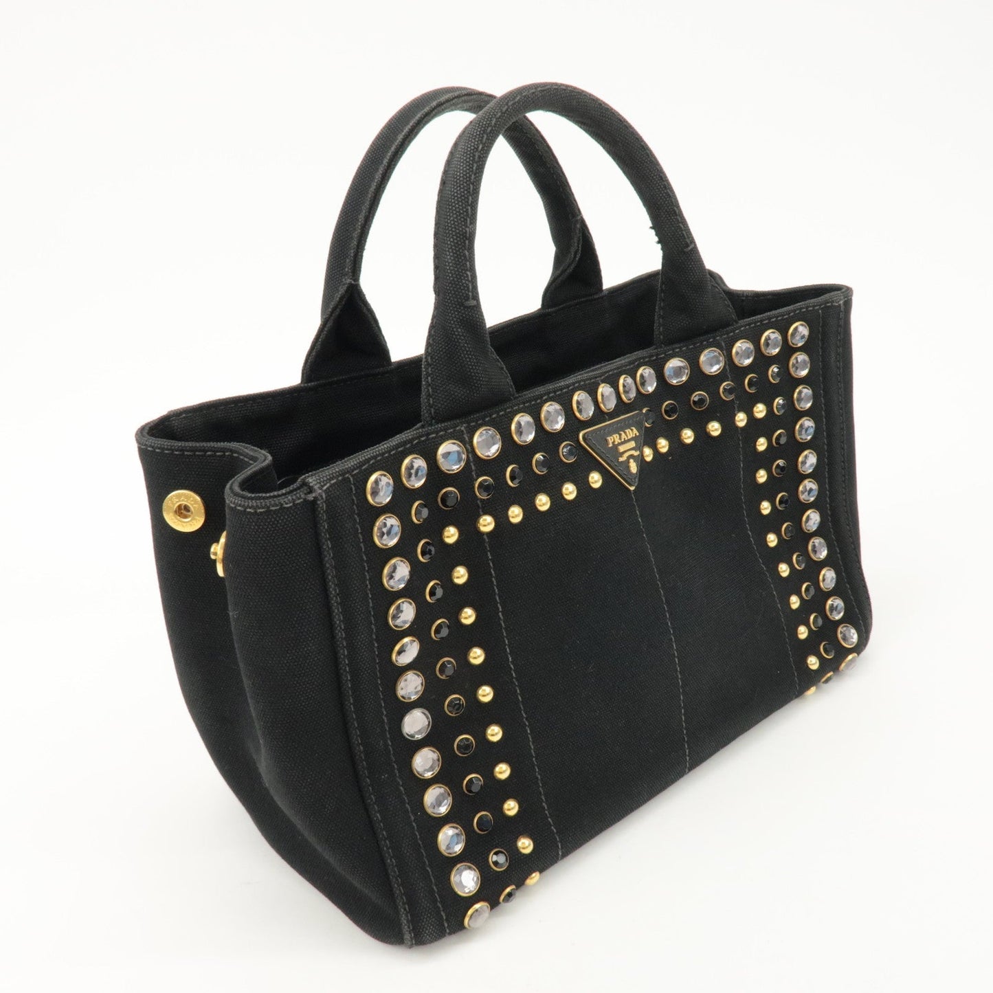PRADA Logo Canapa Mini Canvas Bijoux 2Way Bag Hand Bag Black 1BG439  d