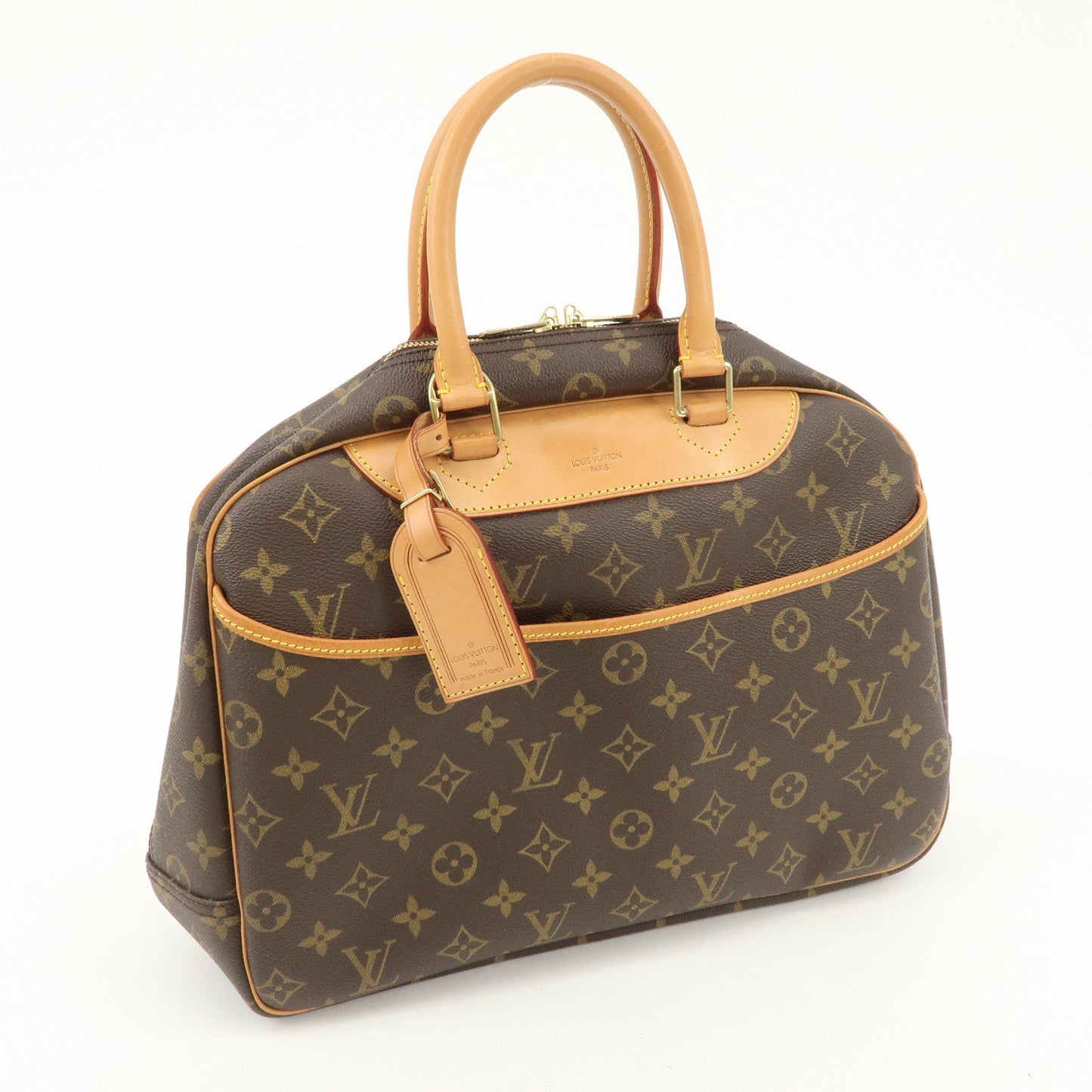 Louis Vuitton Leather Canvas Monogram Deauville Hand Bag Boston Bag Brown Gold Hardware M47270  d