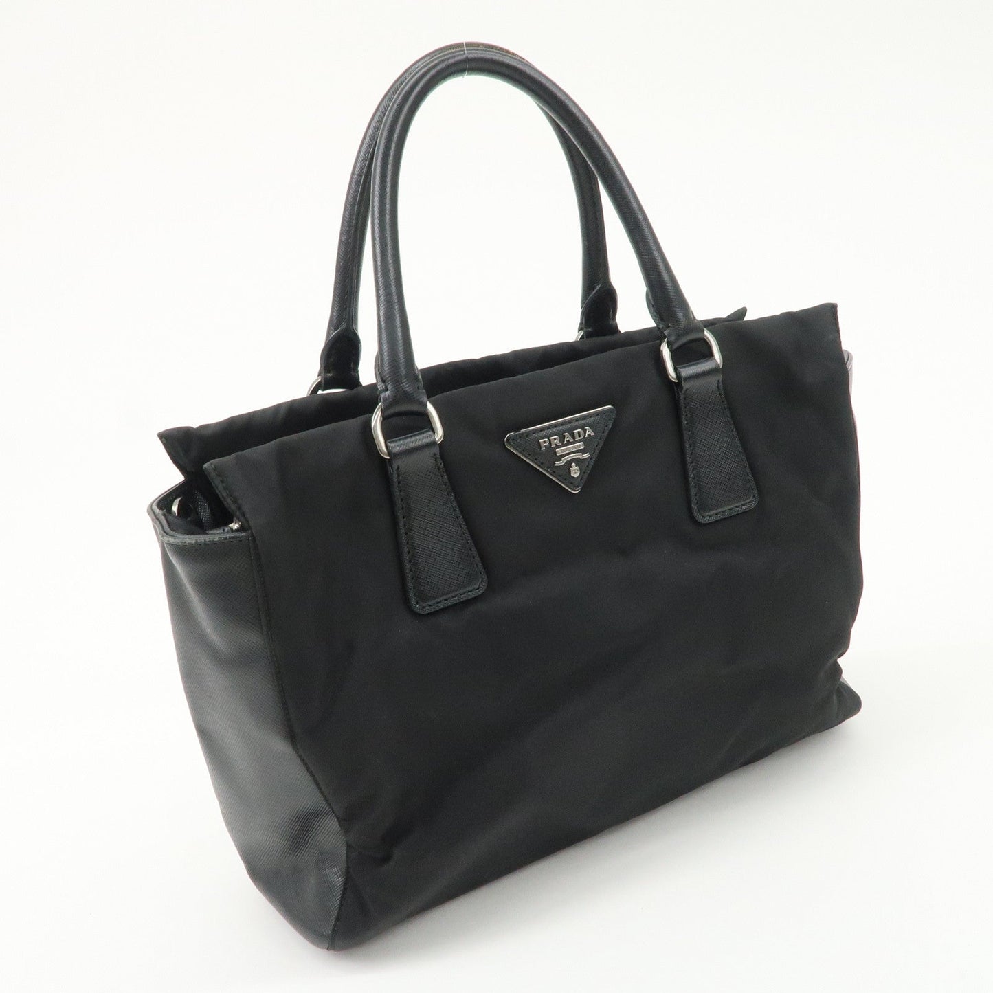 PRADA Triangle Logo Leather Nylon 2Way Bag Hand Bag Black Gold HDW  d