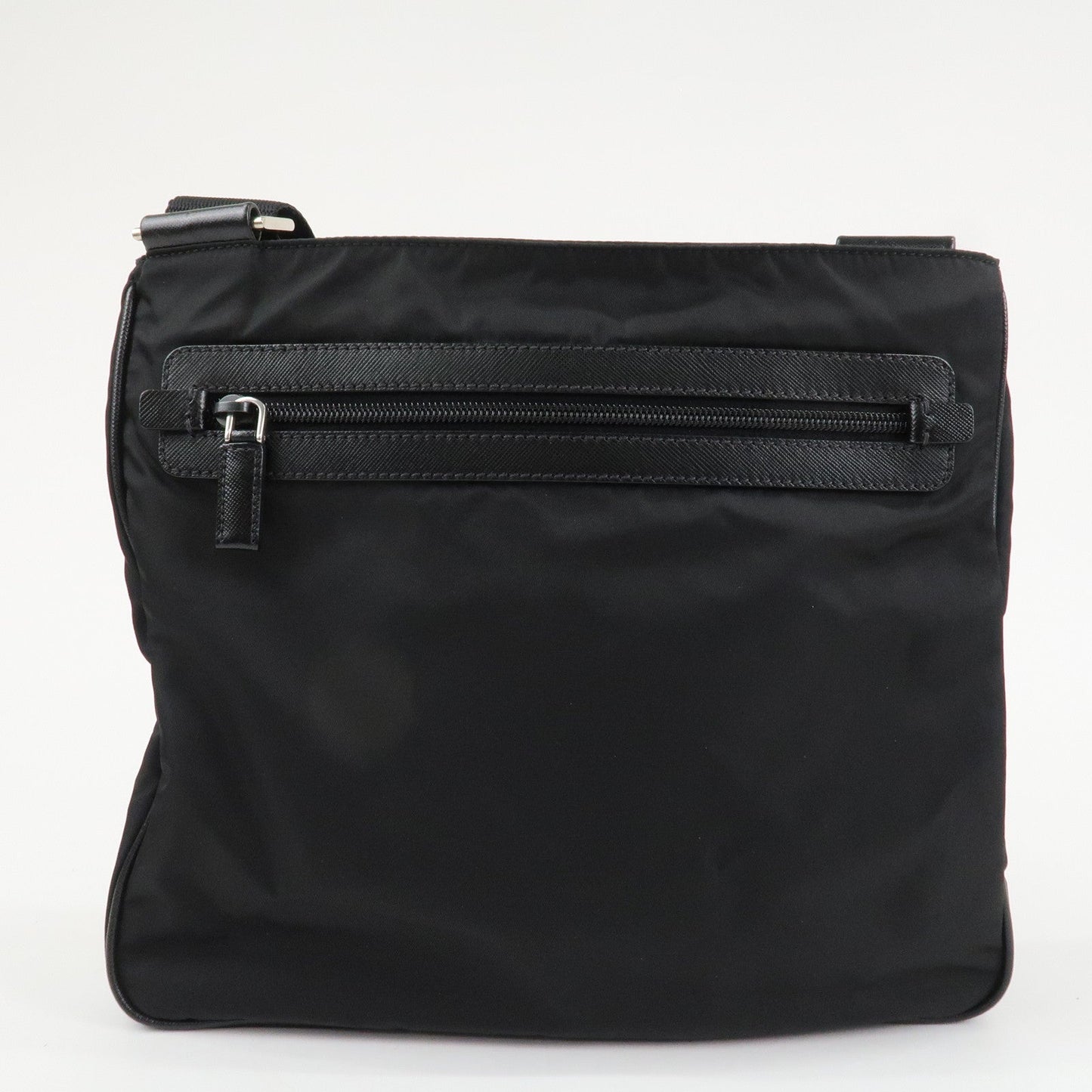 PRADA Triangle Logo Nylon Leather Shoulder Bag Silver HDW Black  d