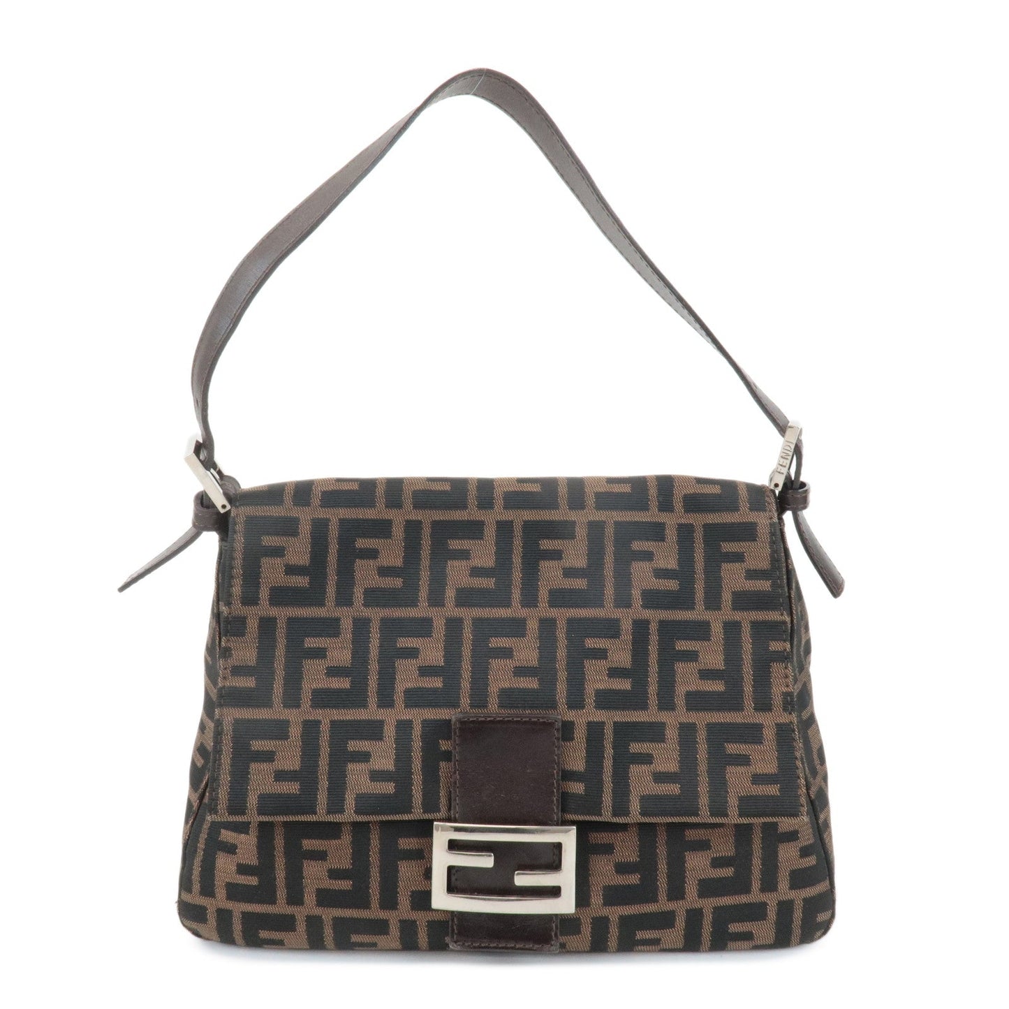 FENDI Mamma Baguette Canvas Leather Shoulder Bag Silver HDW 26325  d