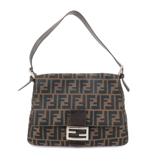 FENDI Mamma Baguette Canvas Leather Shoulder Bag Silver HDW 26325  d