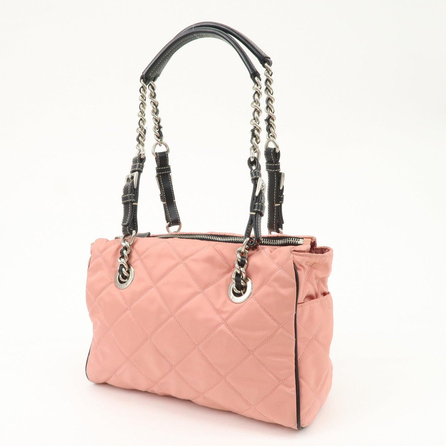 PRADA Triangle Logo Leather Nylon Shoulder Bag Tote Bag Pink BR2236  d
