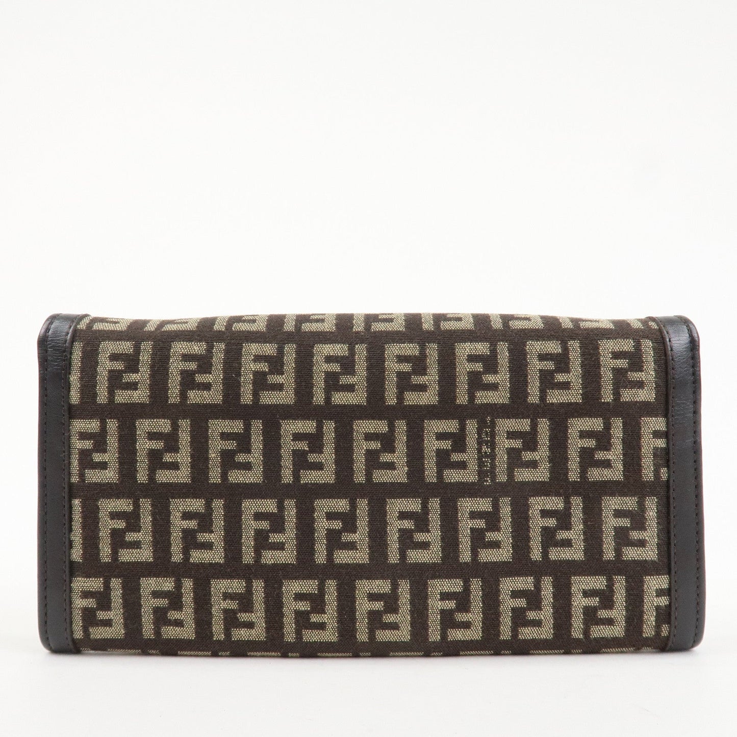 FENDI Zucchino Canvas Leather Bi-Fold Long Wallet Dark Brown 8M0021  d
