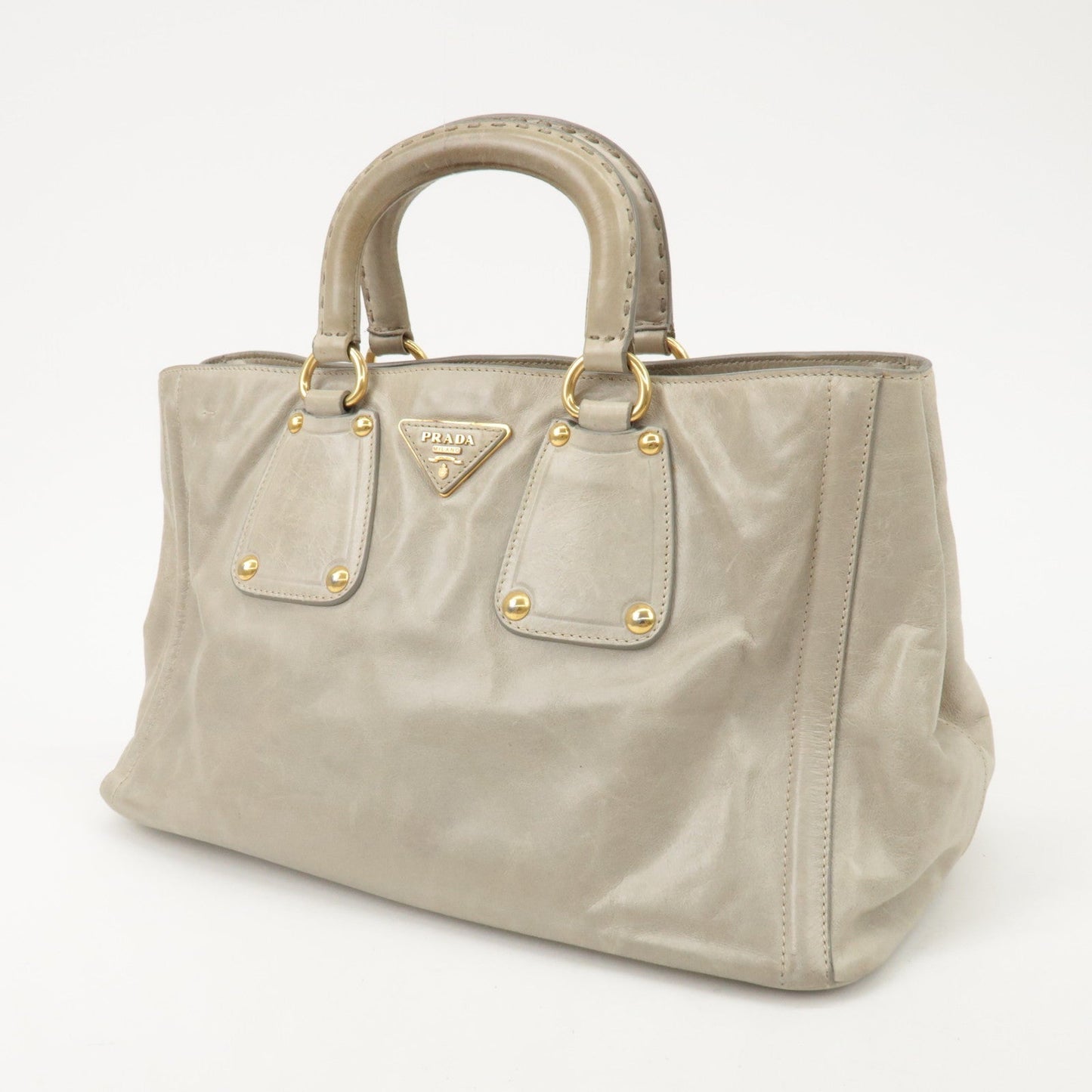 PRADA Triangle Logo Leather 2Way Bag Tote Bag Gray BN2104  d