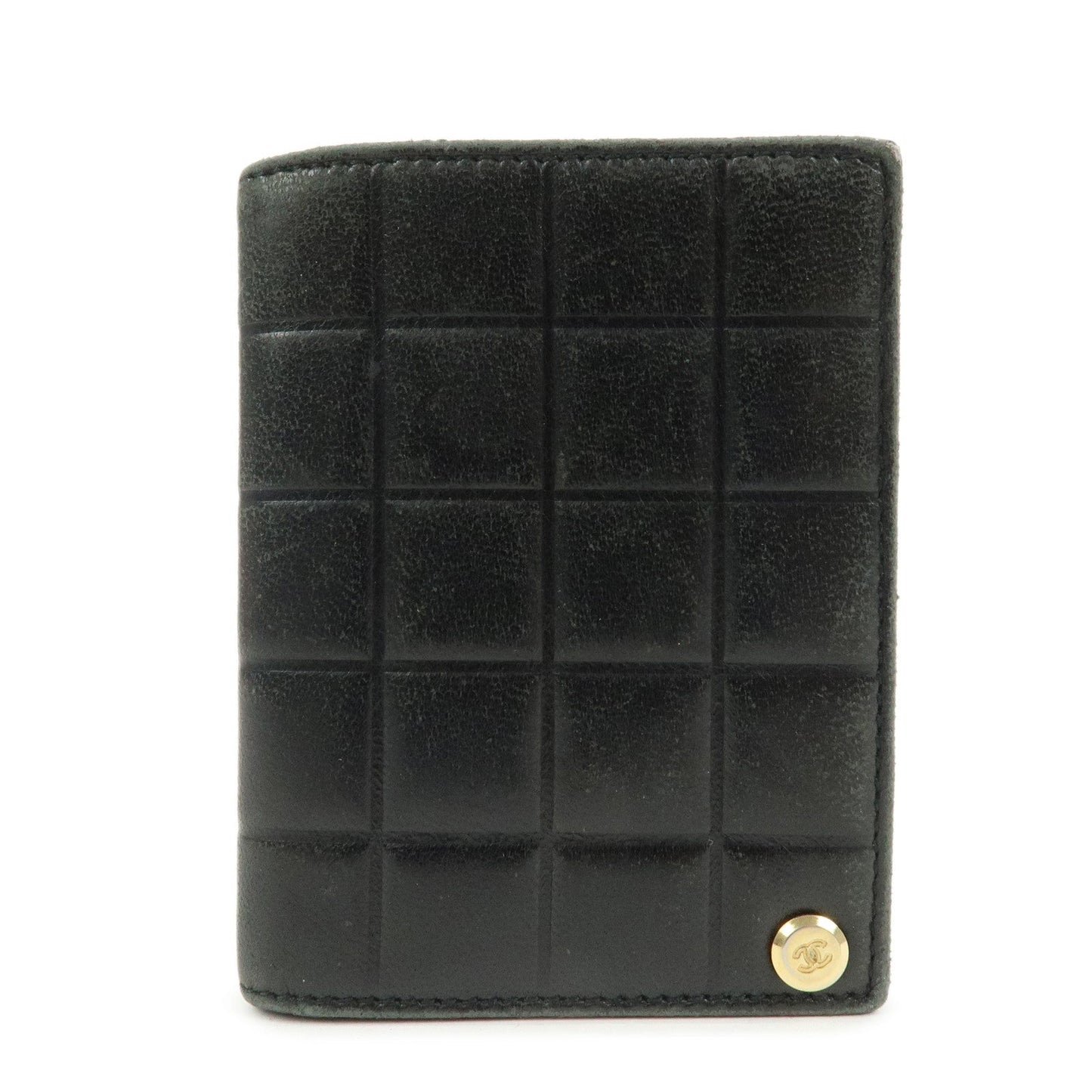 CHANEL Chocolate Bar Lamb Skin Card Case Card Holder Black