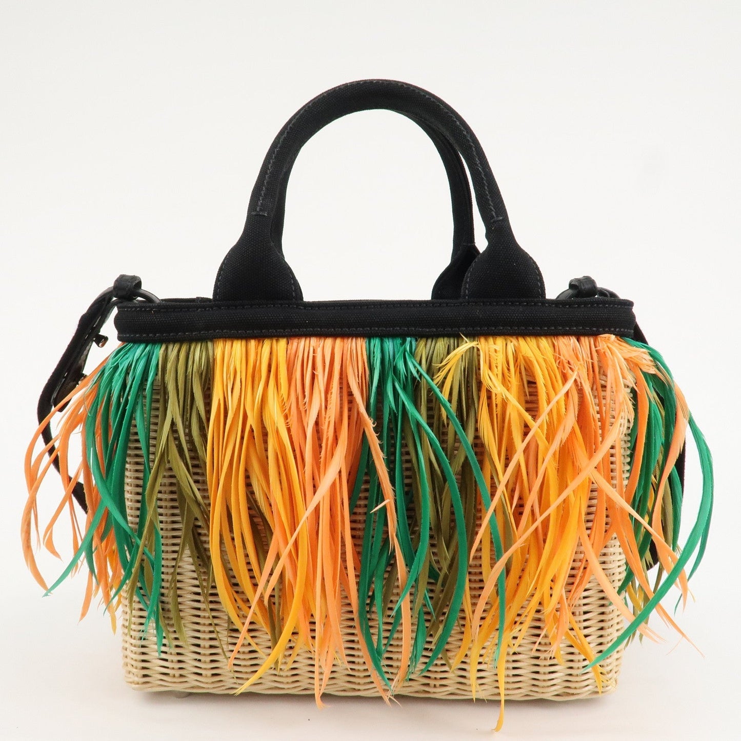 PRADA Wicker Canvas Basket Bag Beige Multicolor Silver HDW 1BG835  d