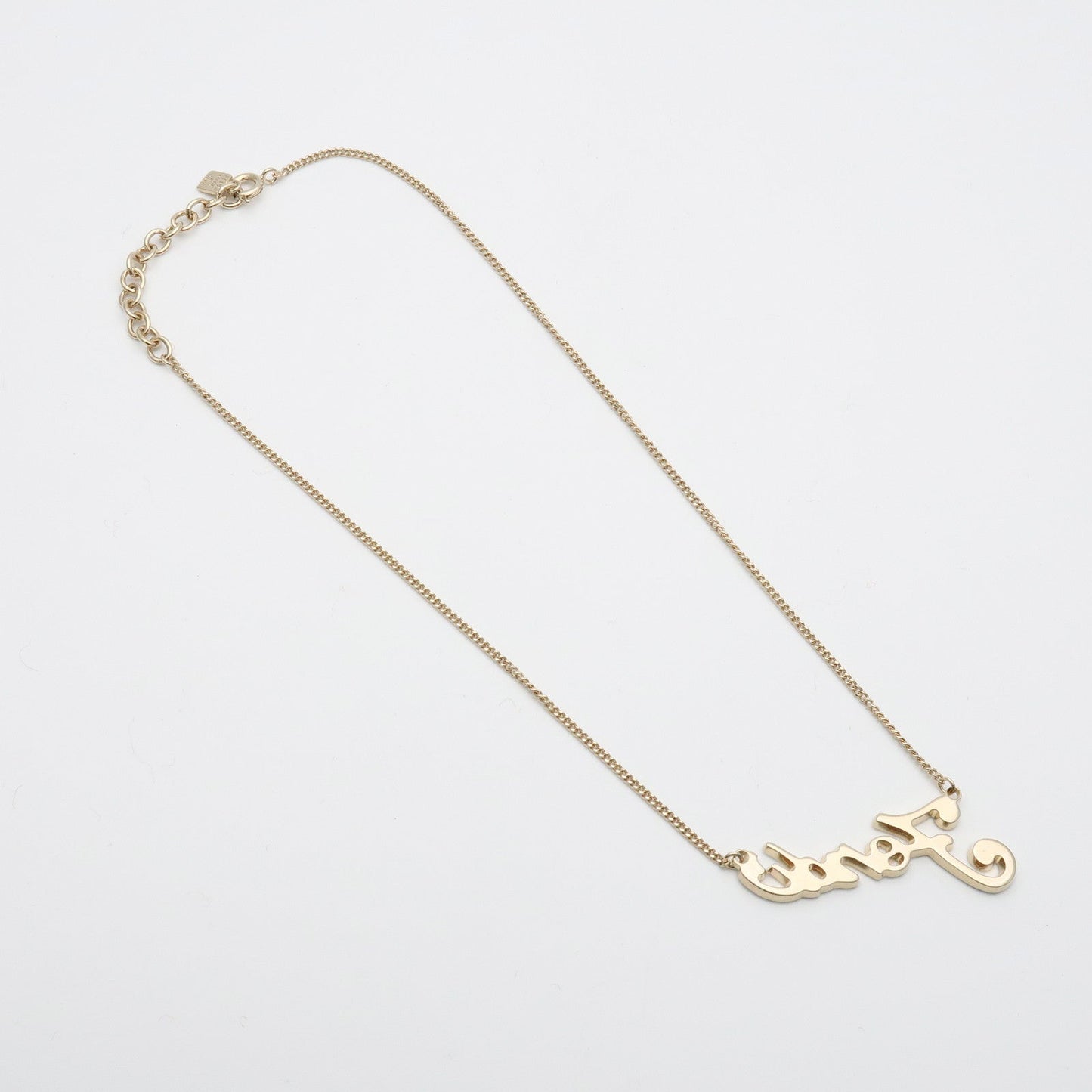 FENDI Logo Metal Rhinestone Necklace Gold Light Blue
