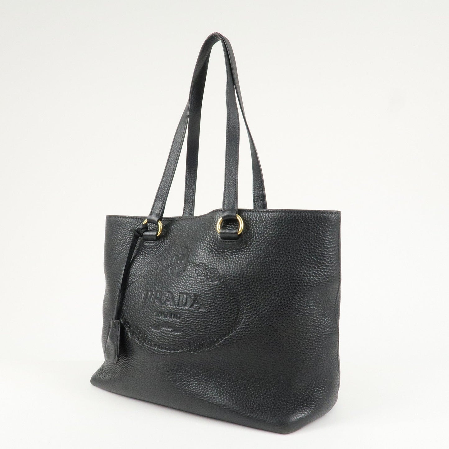 PRADA Logo Leather Tote Bag Shoulder Bag Black 1BG100  d