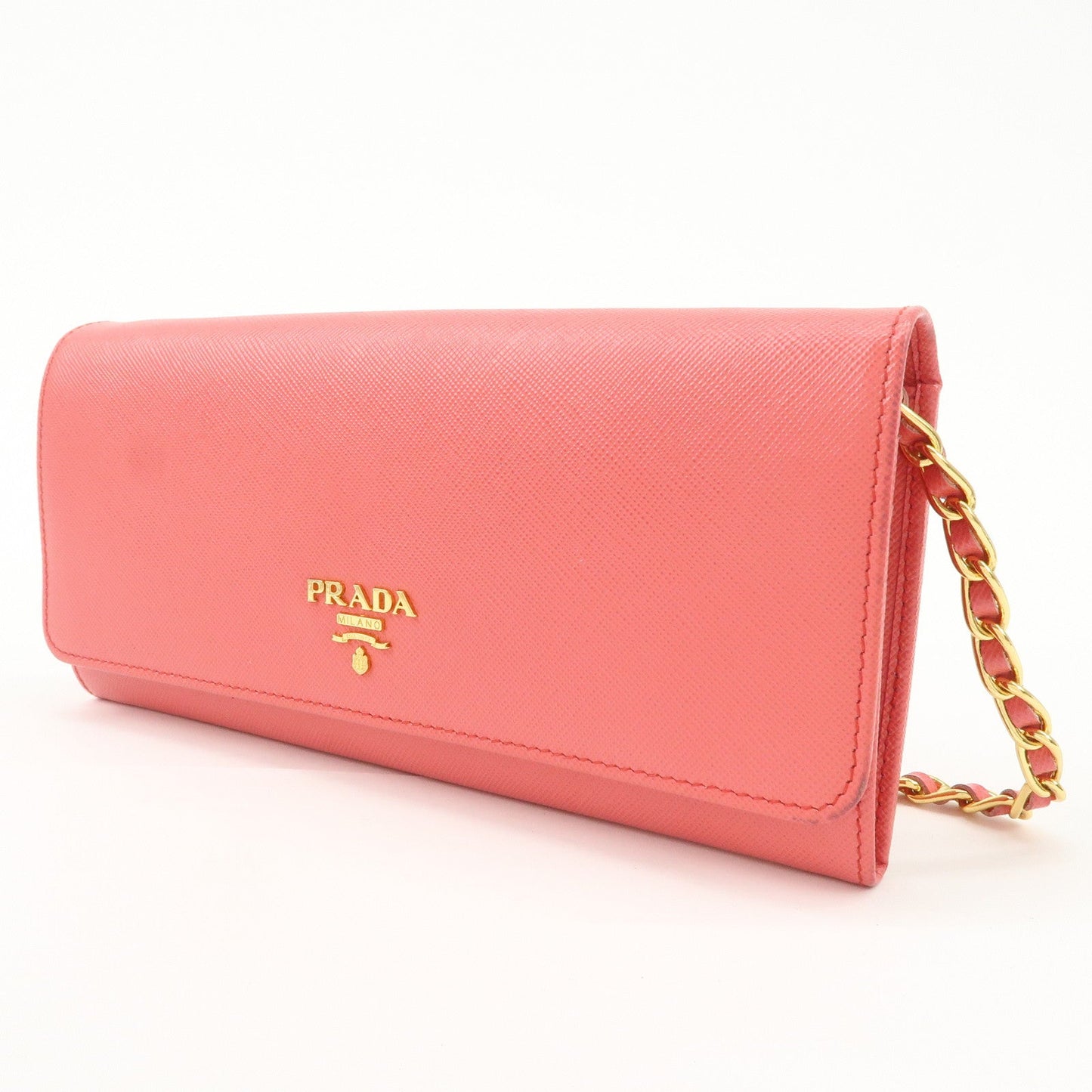 PRADA Saffiano Metal Chain Strap Wallet Shoulder Bag Pink Gold 1M1290  d
