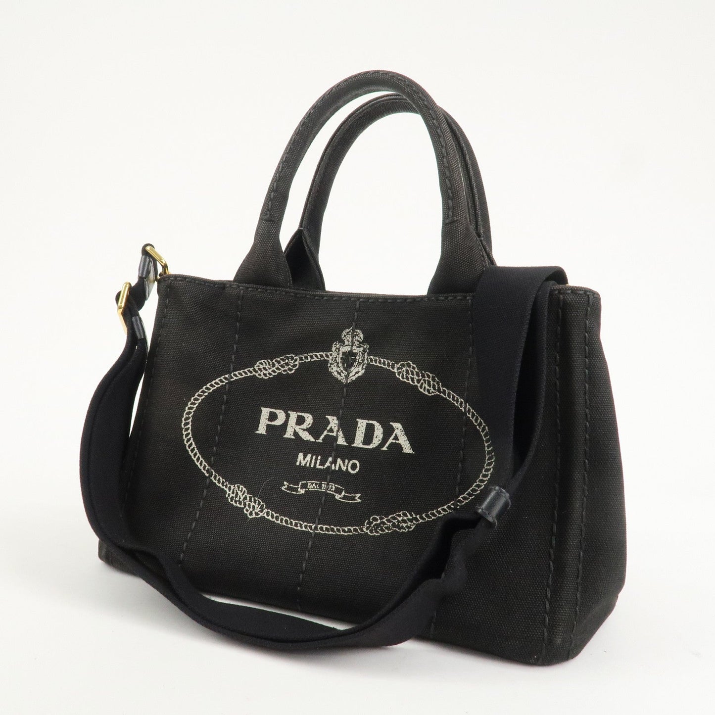 PRADA Canapa Mini Canvas 2Way Hand Bag Tote Bag Black 1BG439  d