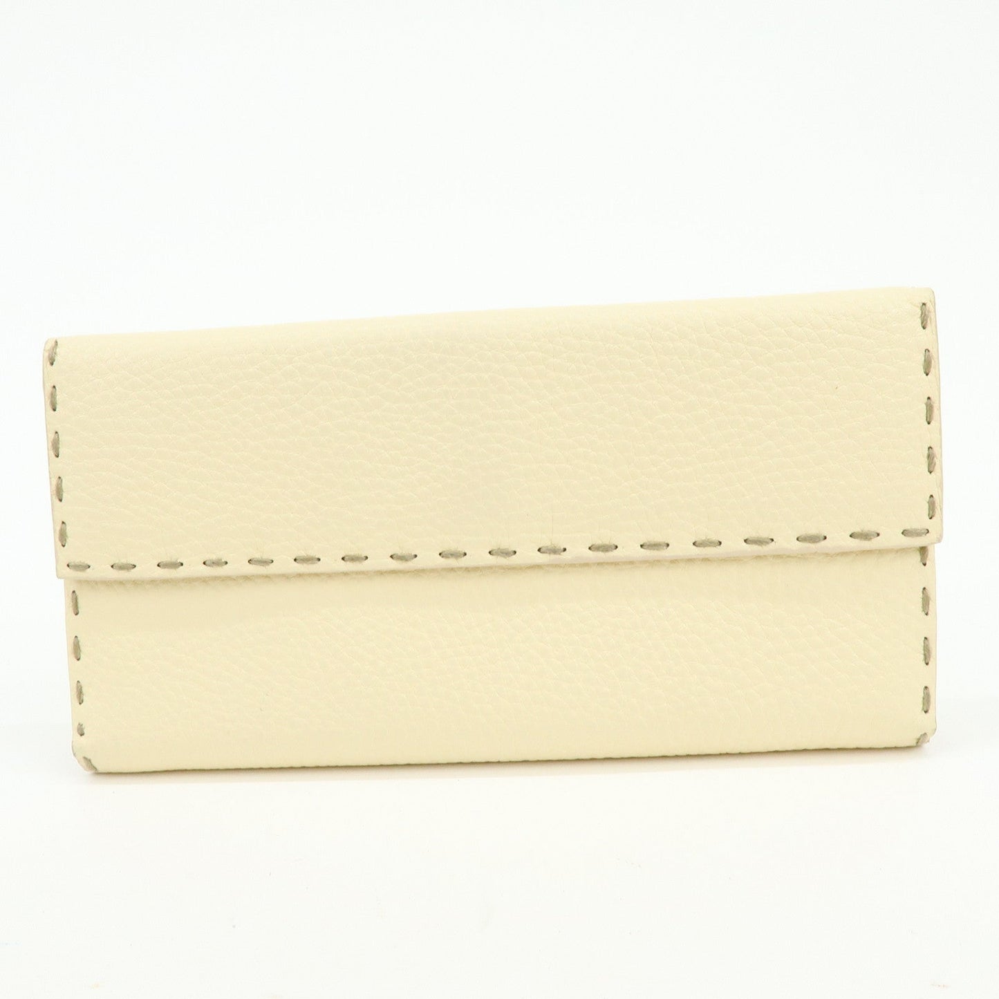 FENDI Selleria Calf Leather Long Wallet Ivory 8M0144