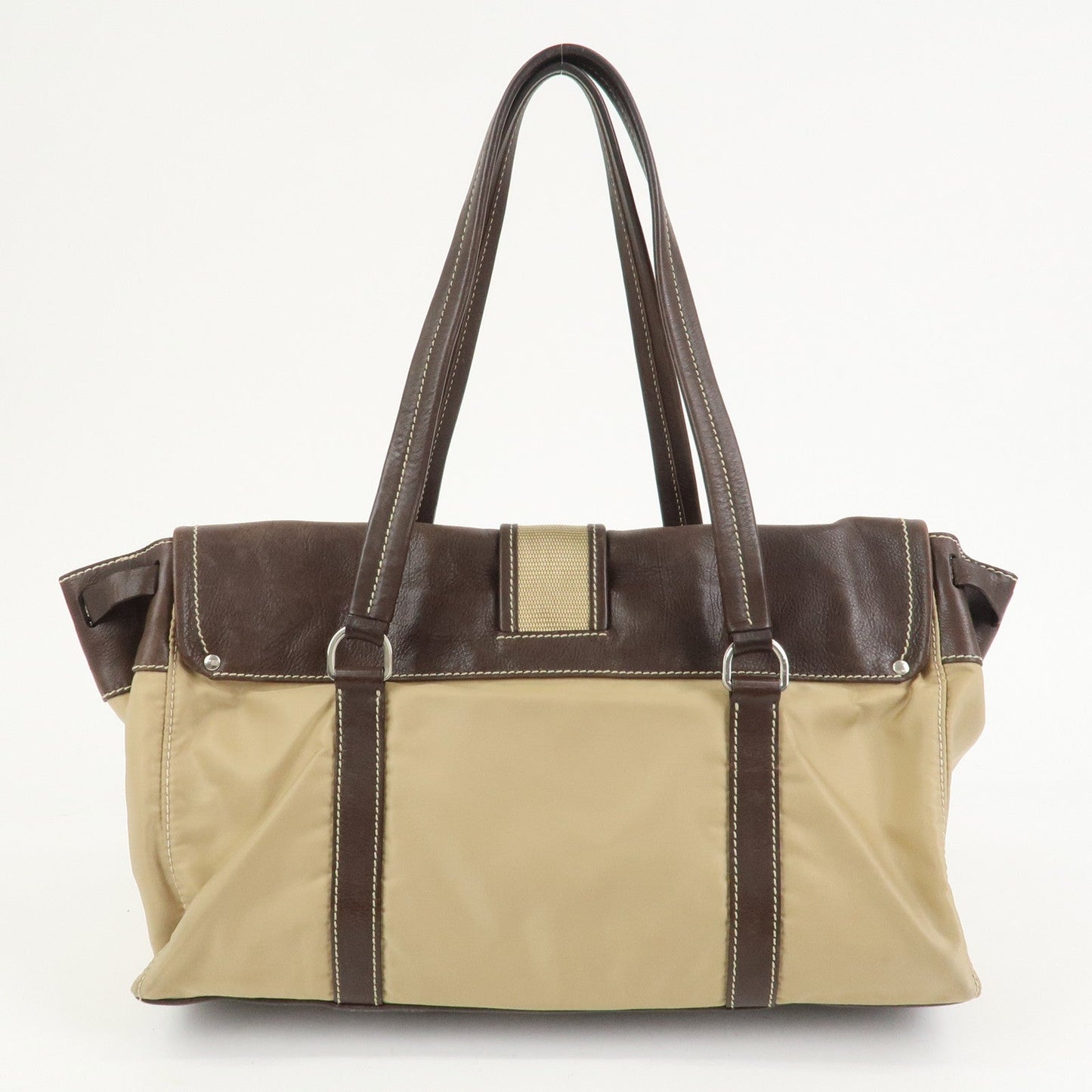 PRADA Triangle Logo Leather Nylon Shoulder Bag Brown BR2418