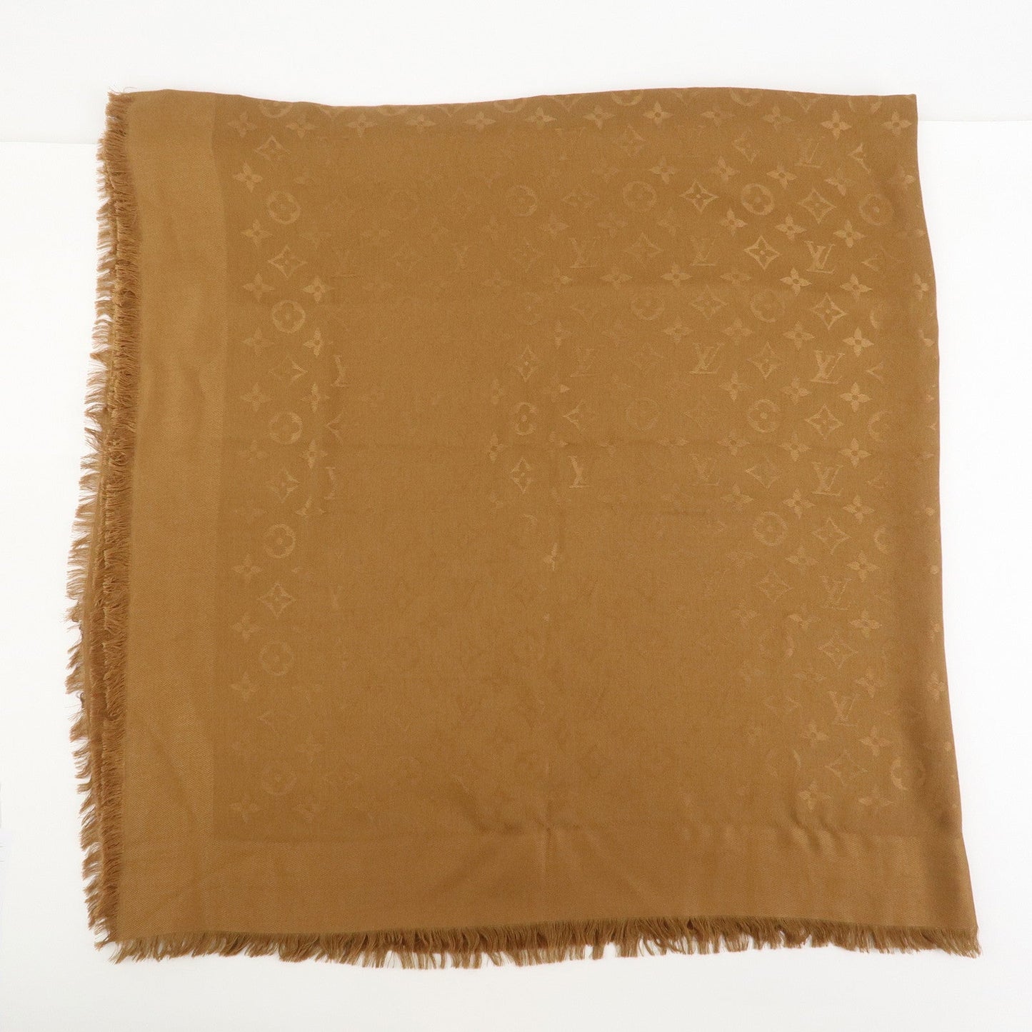 Louis Vuitton Monogram Silk Wool Shawl Scarf Light Brown M71155