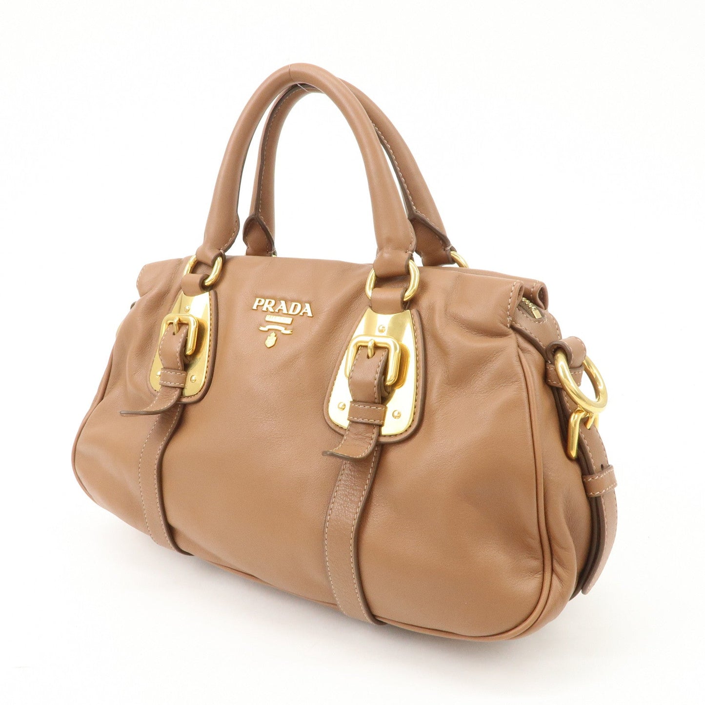 PRADA Leather 2Way Bag Hand Bag Shoulder Bag Brown BN2435  d
