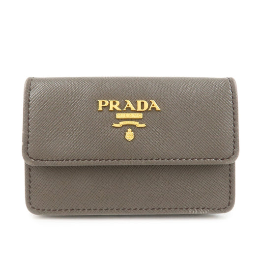 PRADA Logo Saffiano Leather Card Case Card Holder Brown 1MC881