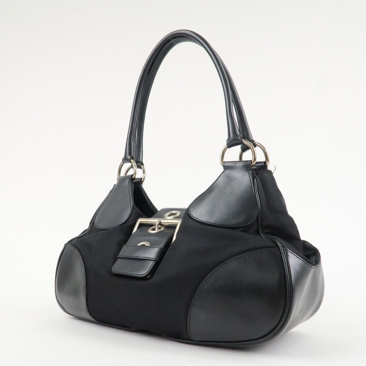 PRADA Moon Silhouette Shoulder Bag Hand bag Black Silver HDW BR0828  d