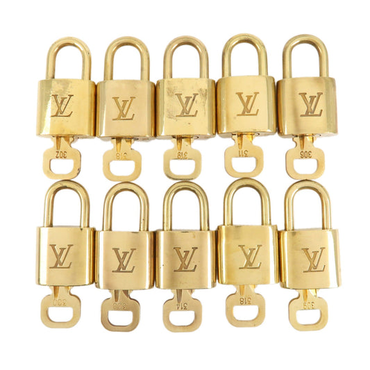 Louis Vuitton Set of 10 Lock & Key Cadena Key Lock Metal Gold  d