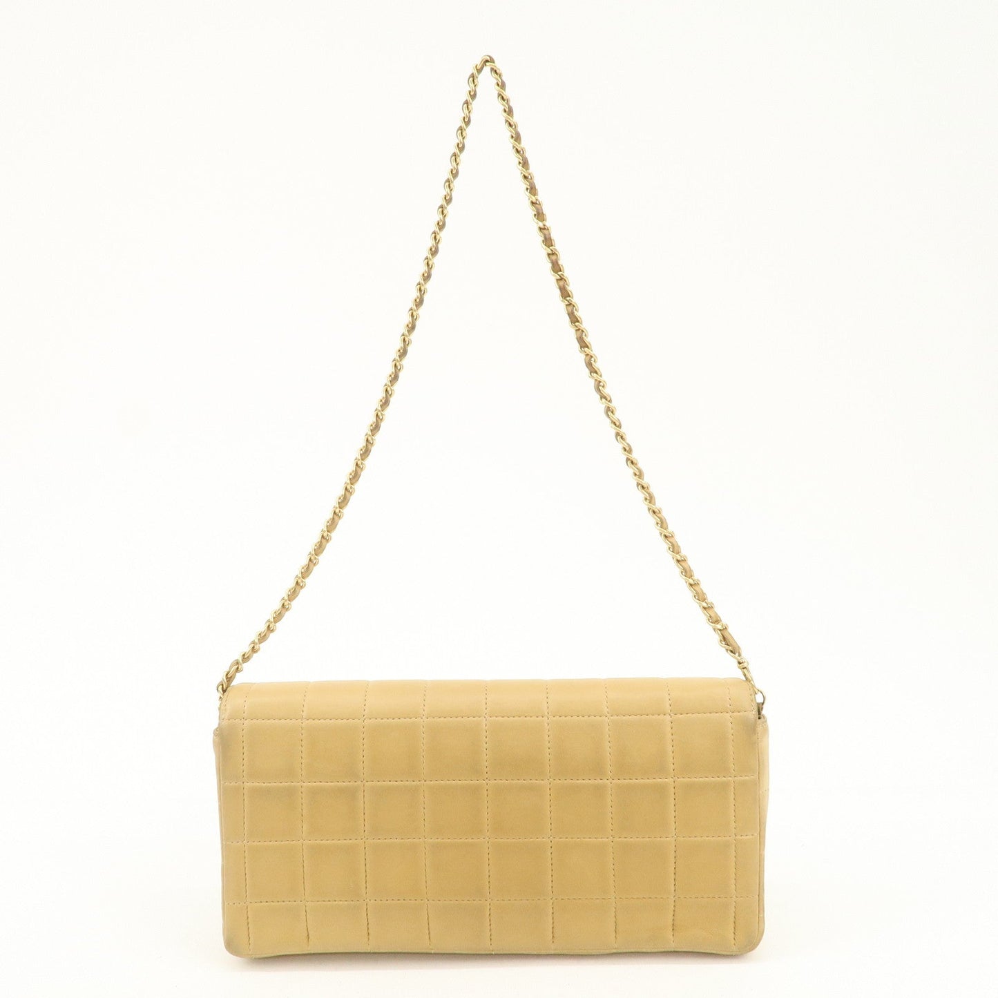 CHANEL Chocolate Bar Lamb Skin Chain Shoulder Bag Beige Gold  d