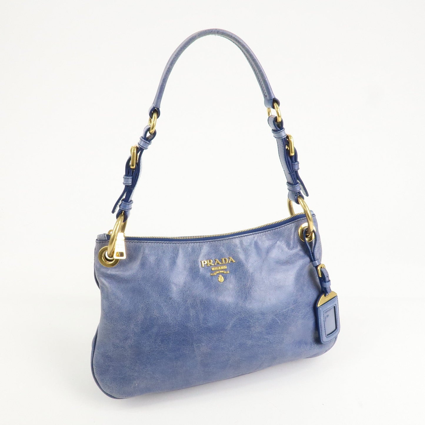 PRADA Leather Shoulder Bag Hand Bag Blue BR4984  d