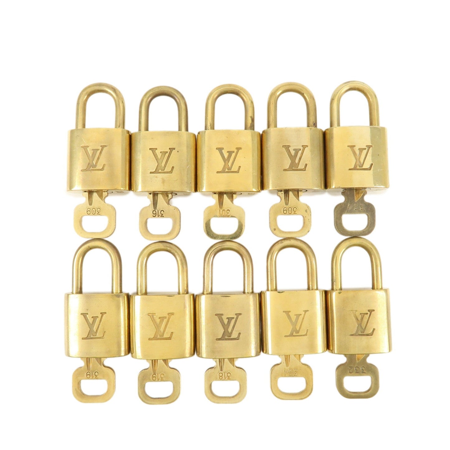 Louis Vuitton Set of 10 Lock & Key Cadena Key Lock Metal Gold  d