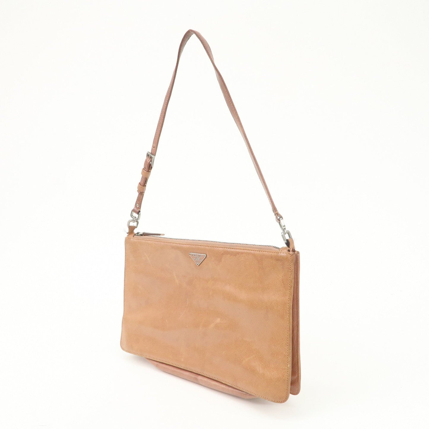 PRADA Triangle Logo Leather Shoulder Bag Hand Bag Brown  d
