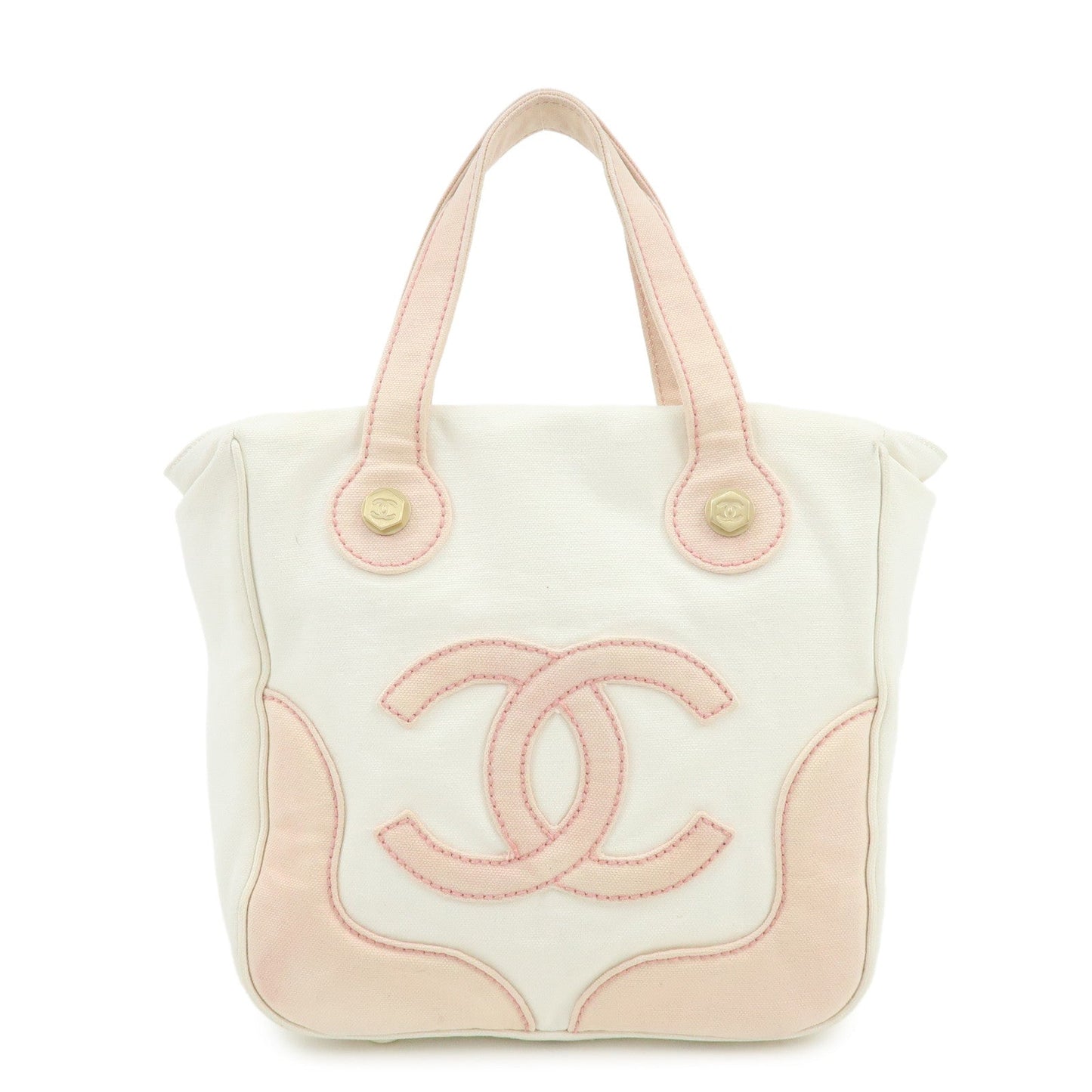 CHANEL Marshmallow Canvas Hand Bag Tote Bag White Pink