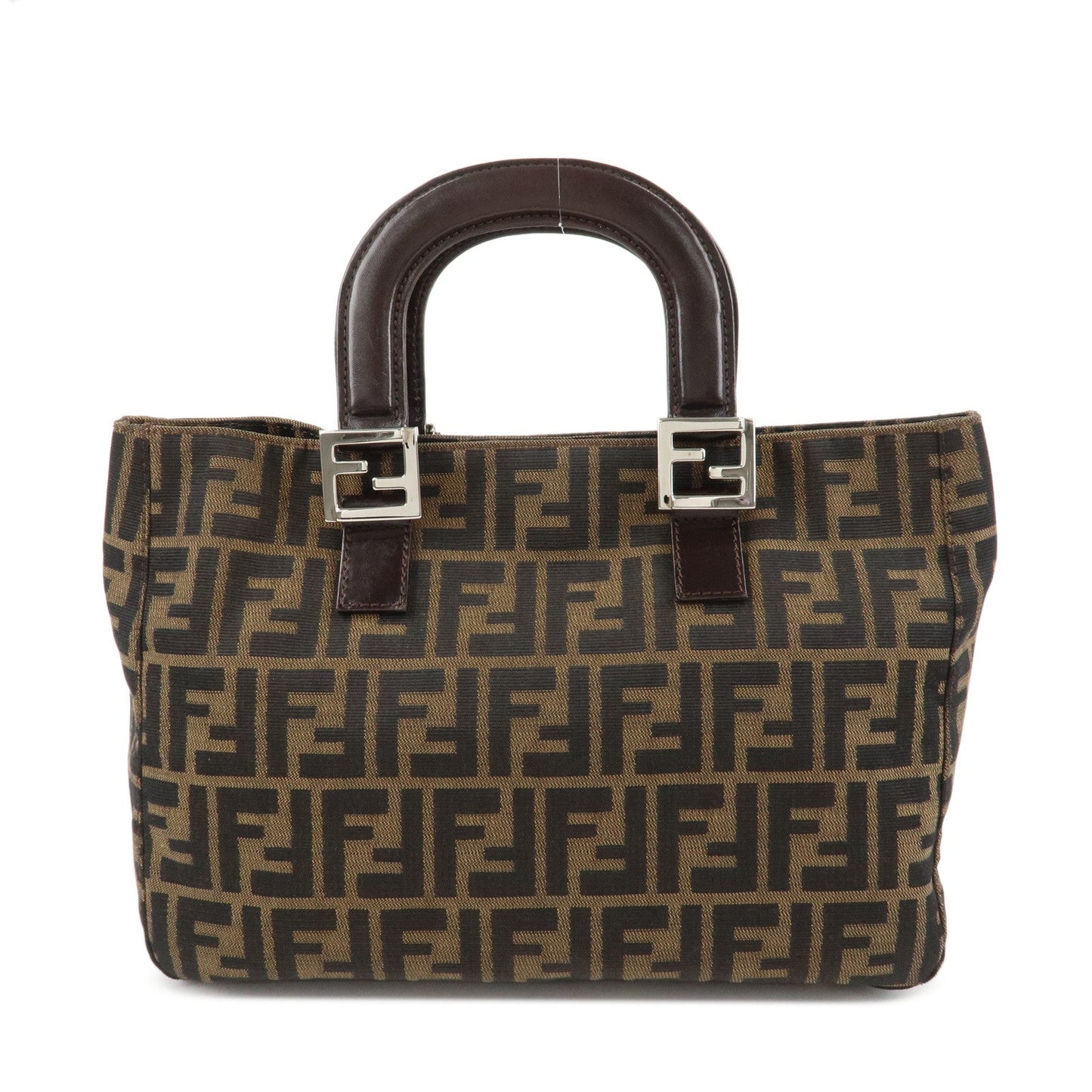 FENDI Zucca Canvas Leather Tote Bag Hand Bag Black Brown 26693  d