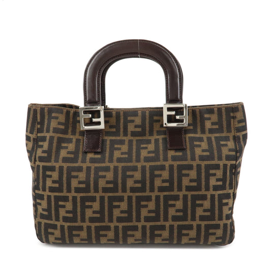 FENDI Zucca Canvas Leather Tote Bag Hand Bag Black Brown 26693  d