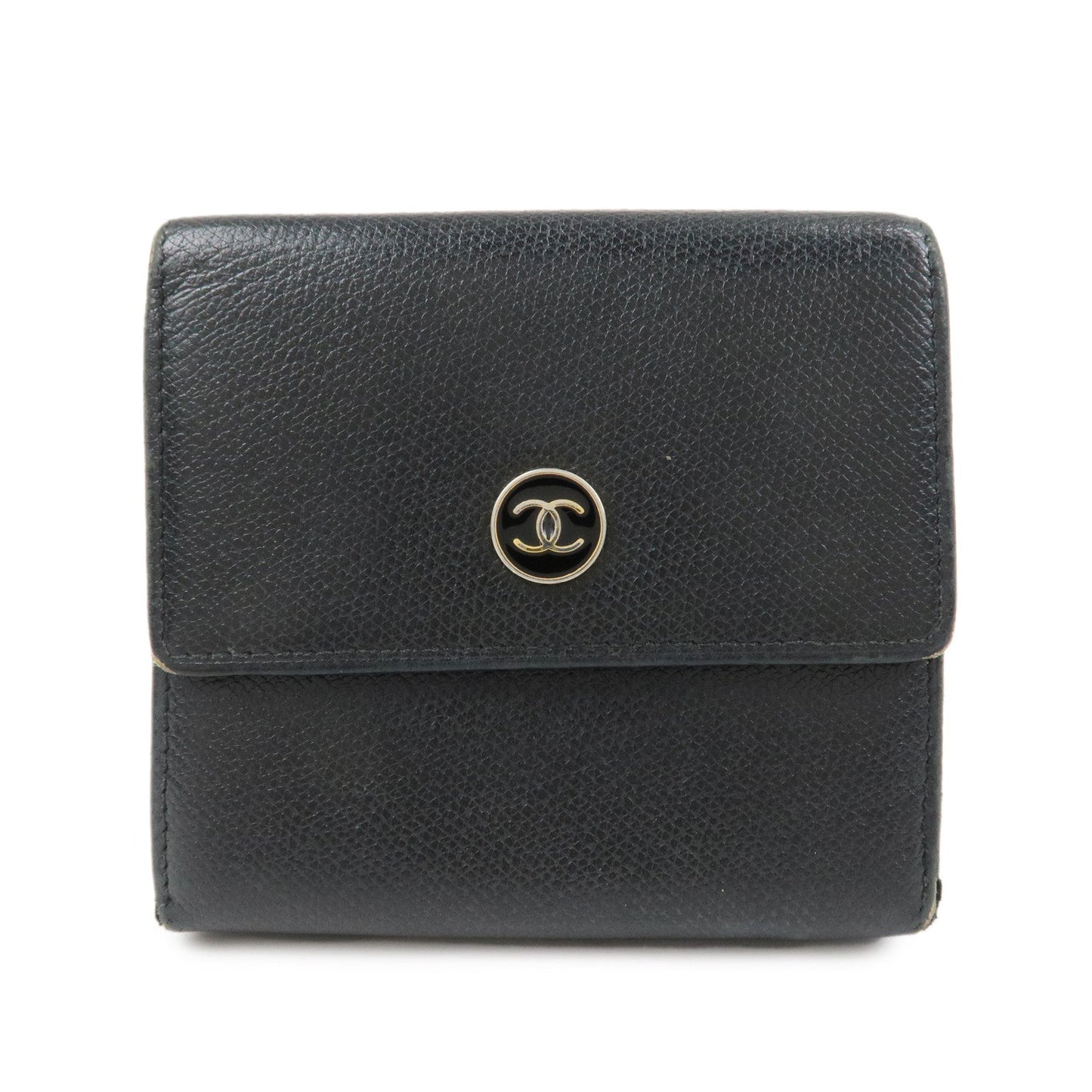 CHANEL COCO Button Leather W Hook Compact Wallet Black A20902