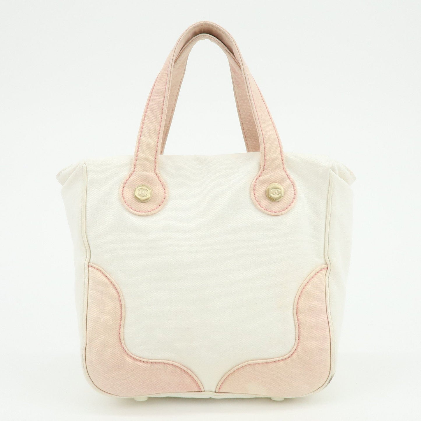 CHANEL Marshmallow Canvas Hand Bag Tote Bag White Pink