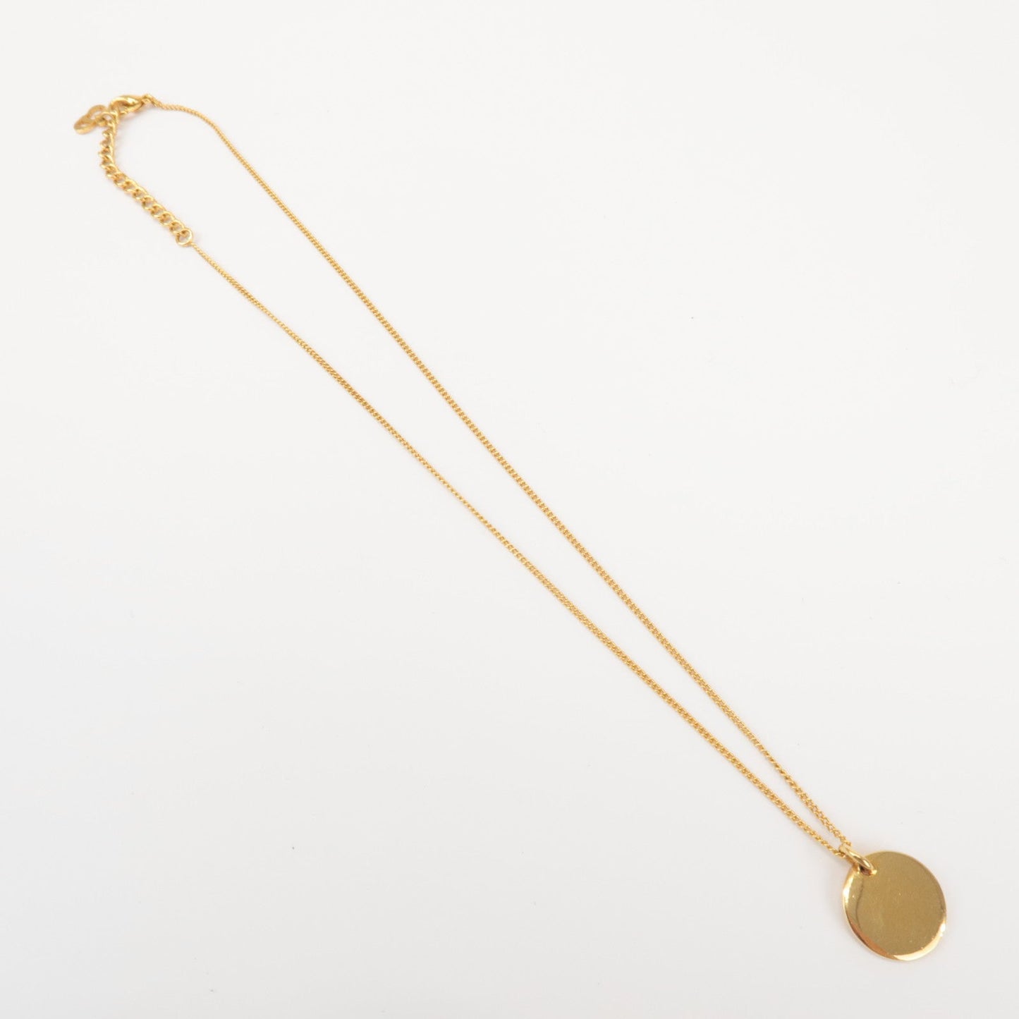 Christian Dior Metal Circle Plate Logo Necklace Gold