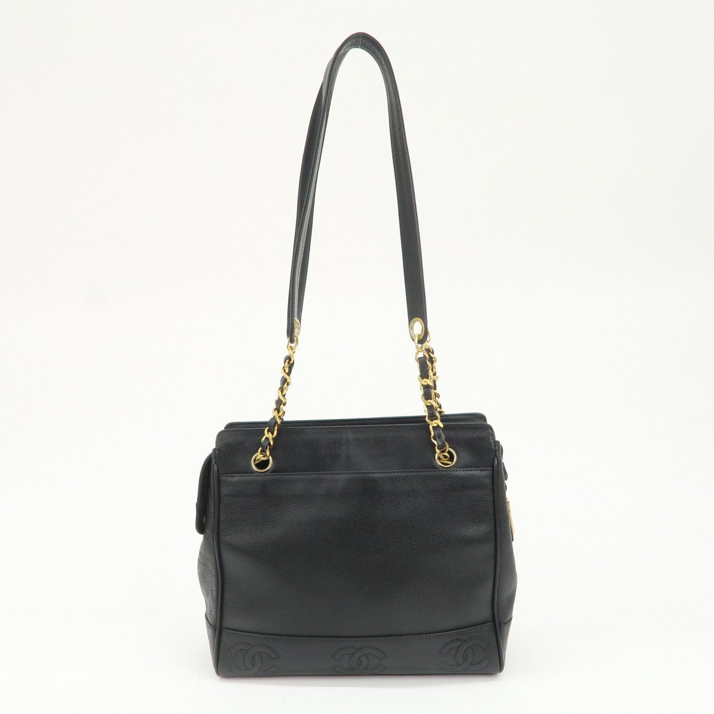 CHANEL Triple COCO Mark Caviarskin Chain Shoulder Bag Black