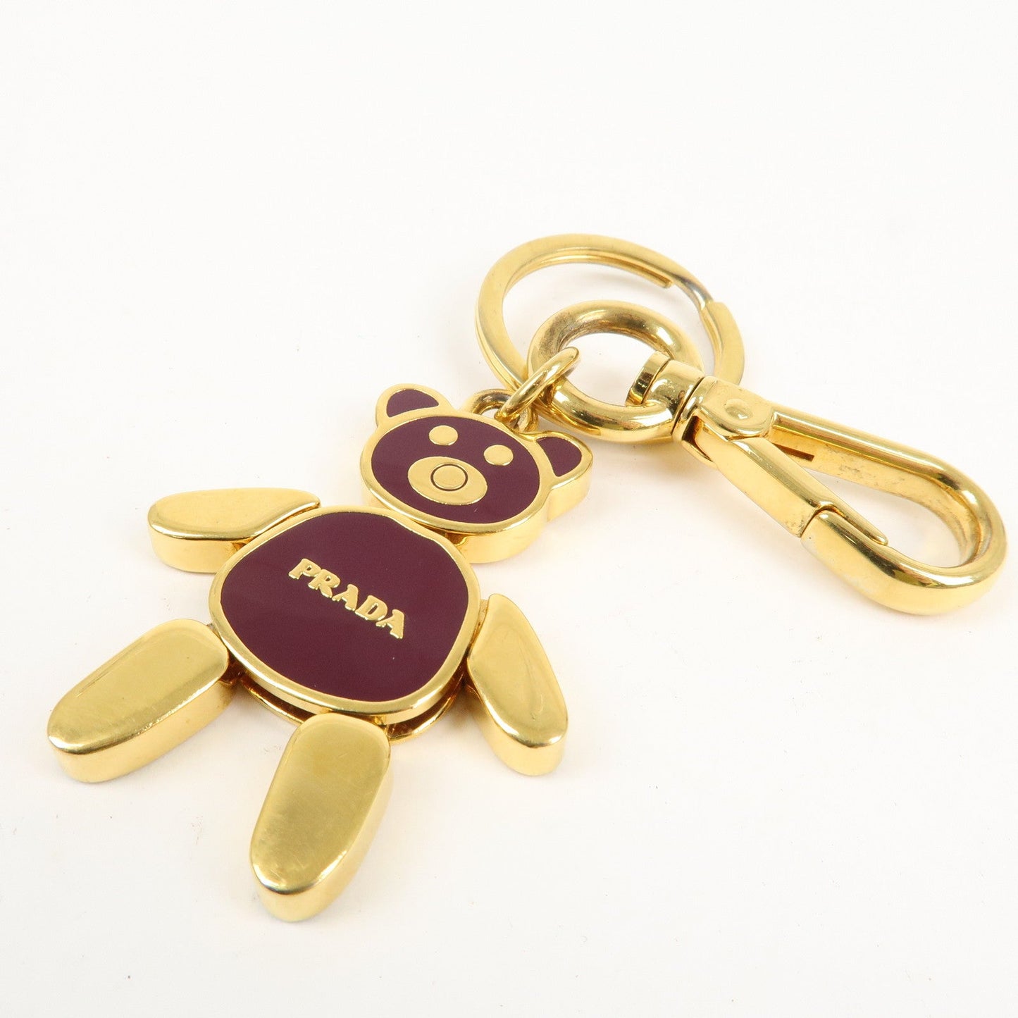 PRADA Bear Motif Bag Charm Key Chain Burgundy Gold  d