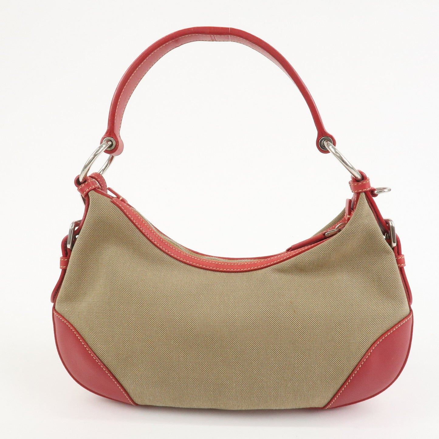 PRADA Logo Jacguard Leather Shoulder Bag Light Brown Red BR3429