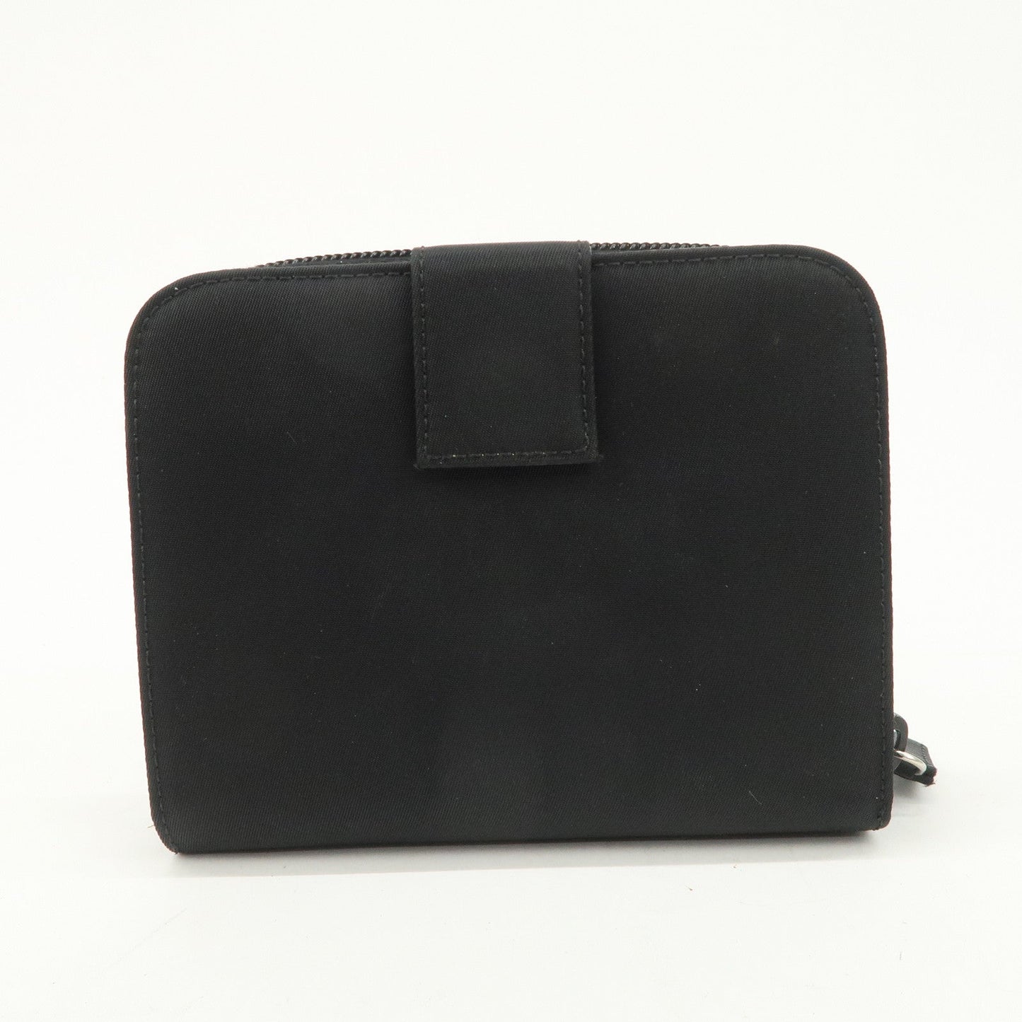 PRADA Tessuto Nylon Bi-fold Round Zippy Compact Wallet Black M605