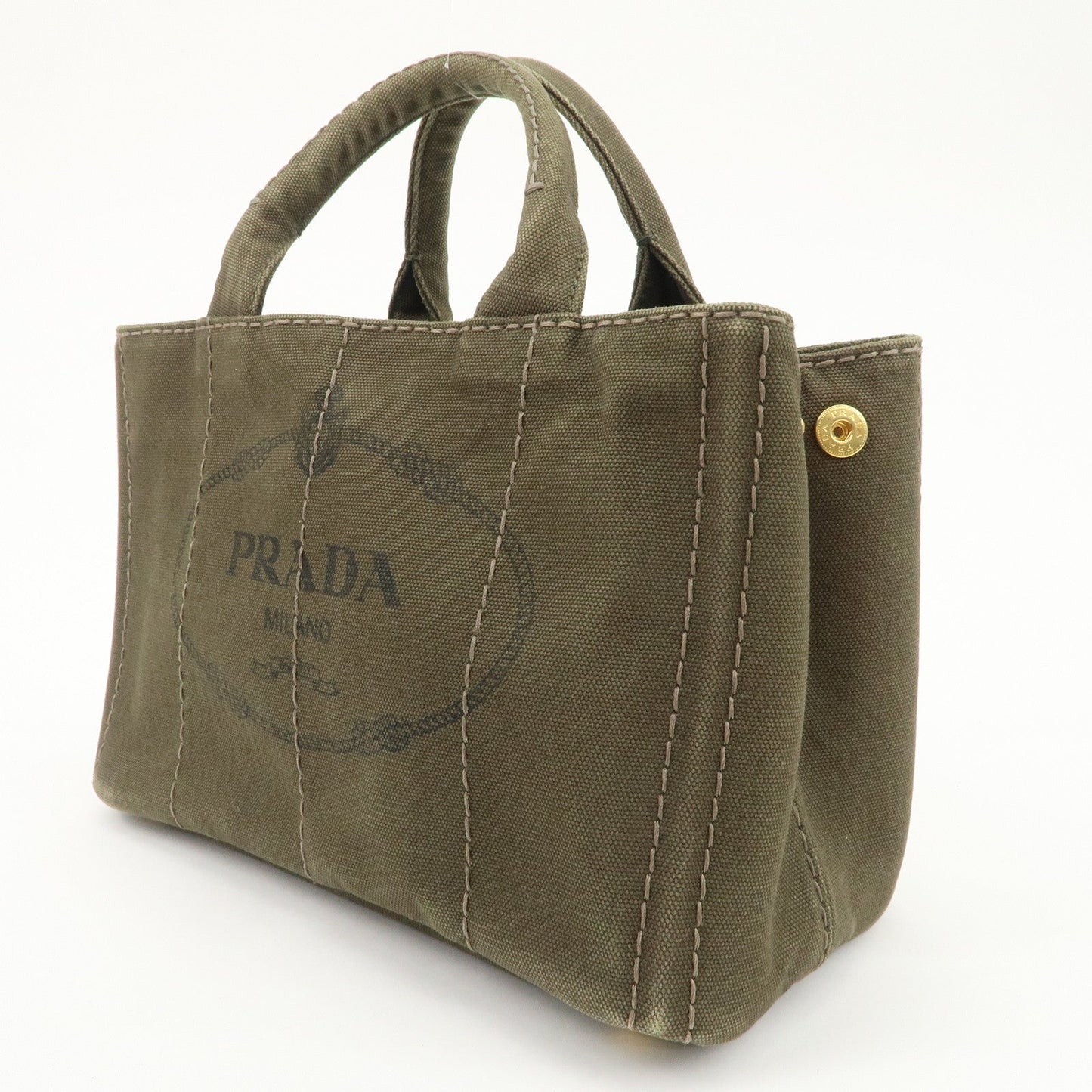 PRADA Canapa Mini Canvas Bag Hand Bag Tote Bag Khaki BN2439  d