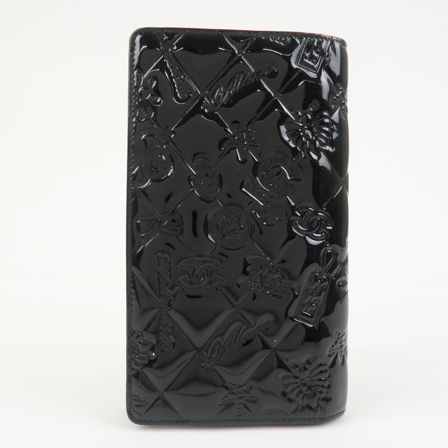 CHANEL Icon Line Patent Leather Bi-fold Long Wallet Black A37151