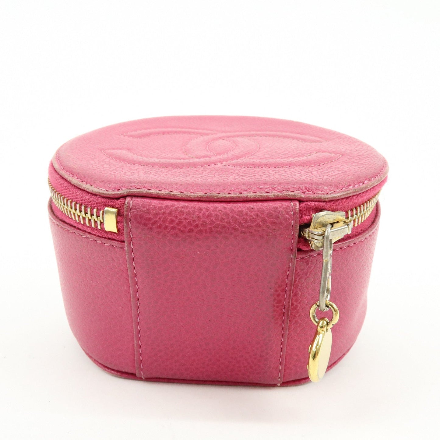 CHANEL Caviarskin Jewelry Case Cosmetic Case Accessory Pouch Pink