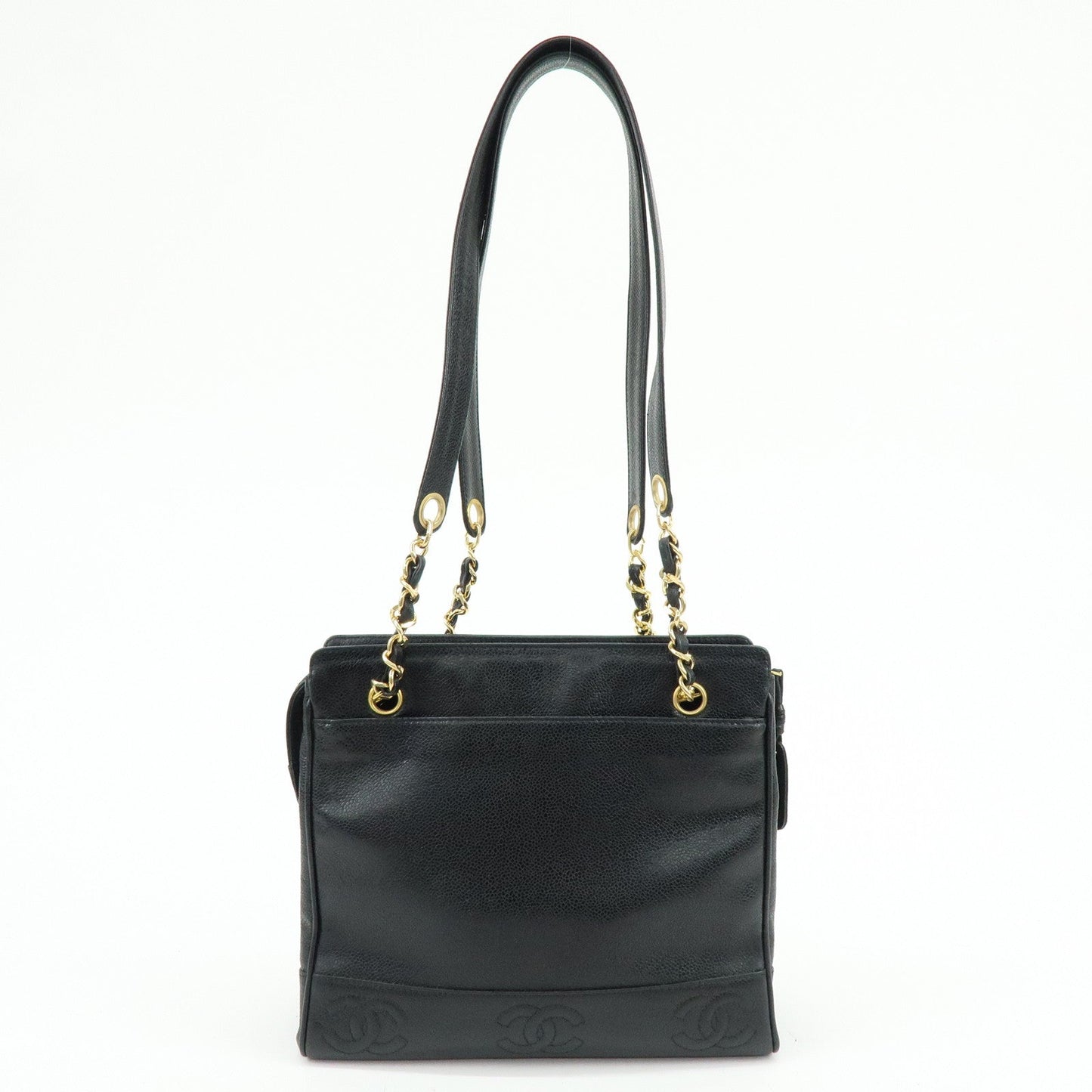 CHANEL Triple COCO Mark Caviarskin Chain Shoulder Bag Black