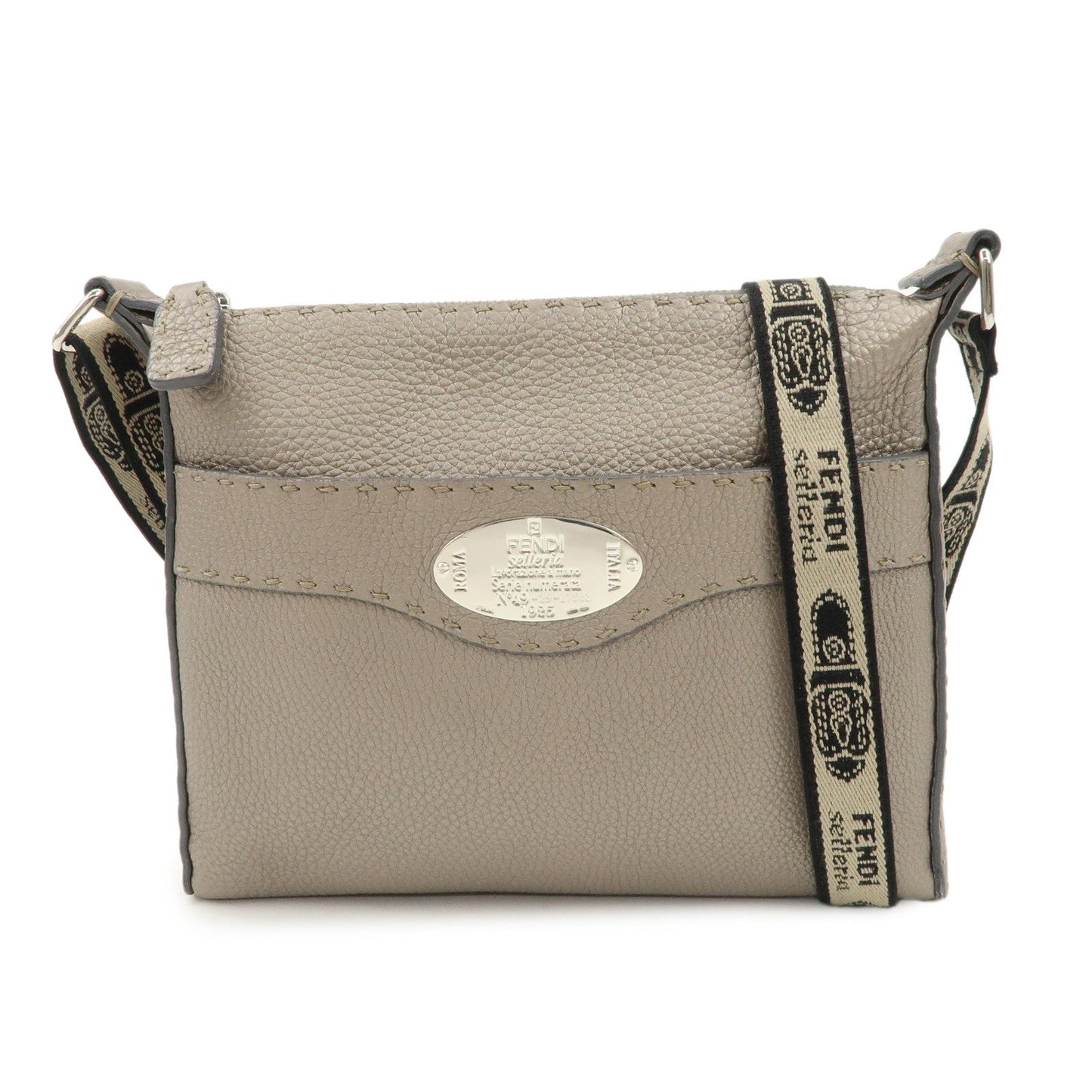 FENDI Selleria Leather Shoulder Crossbody Bag Metallic Gray 8BT092