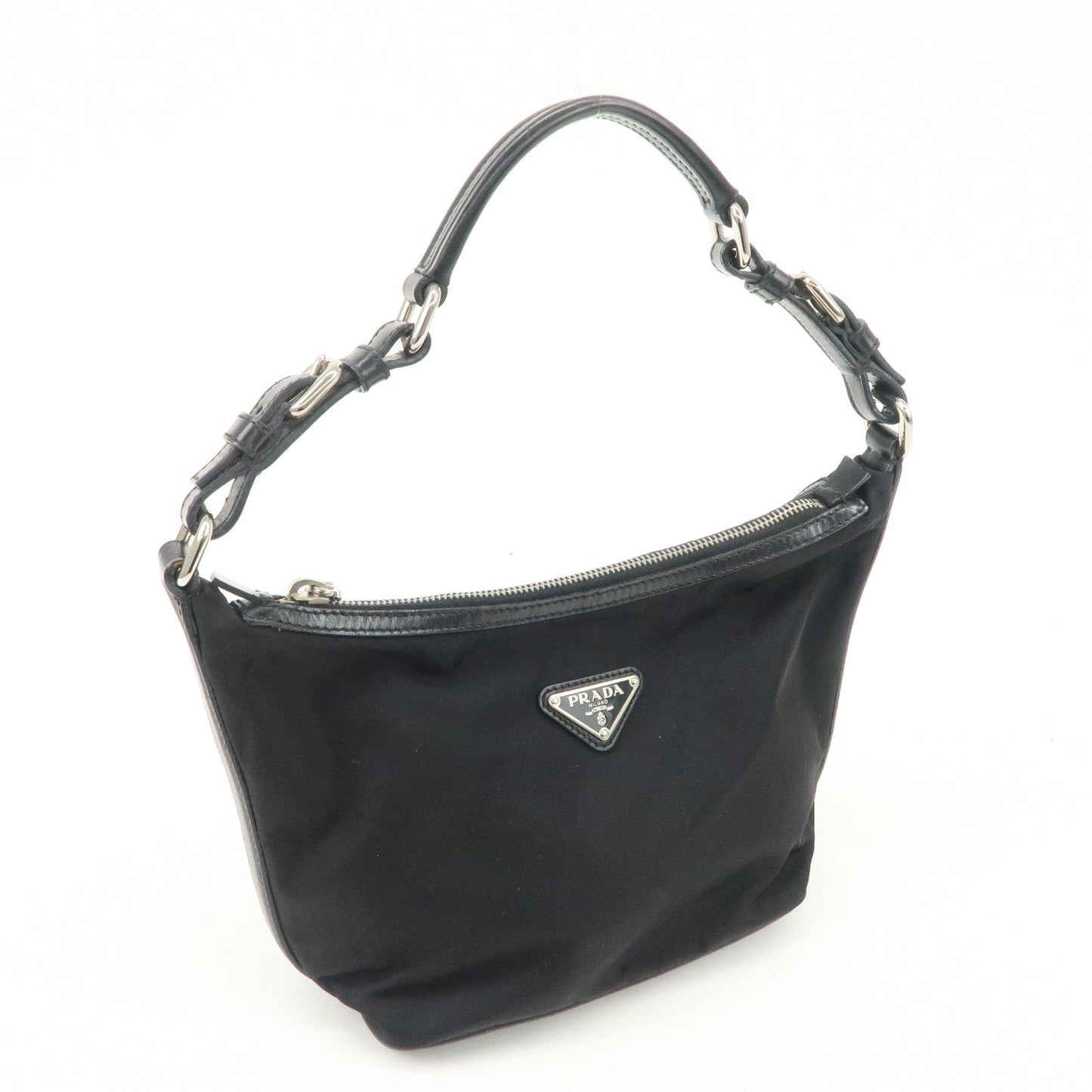 PRADA Triangle Logo Nylon Leather Shoulder Bag Hand Bag Black BR3121  d